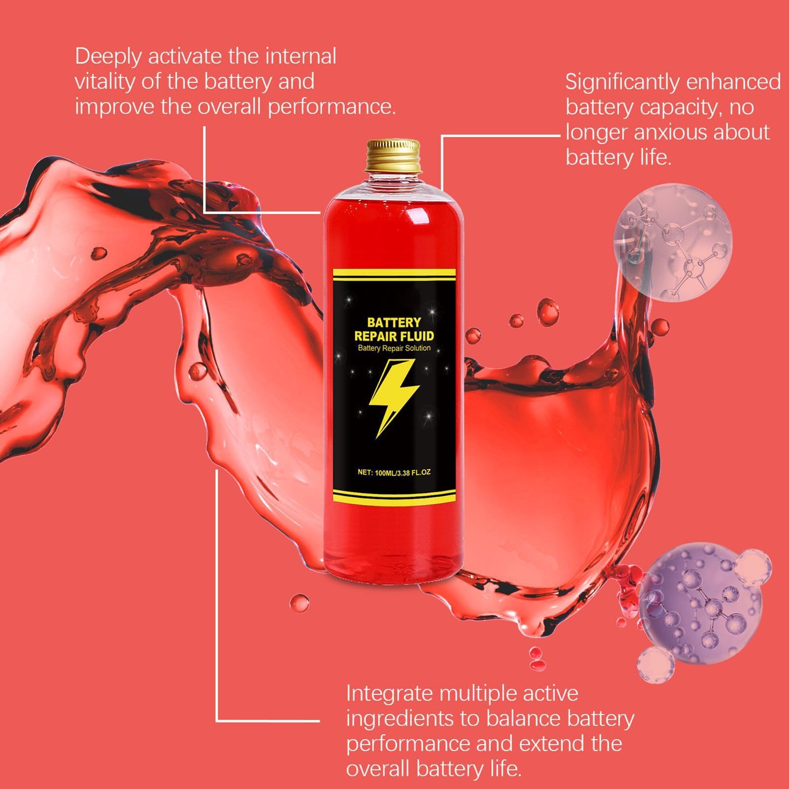 Riparazione della batteria, 100 ml, liquido di riparazione della batteria 'auto, per auto e moto, recupero della batteria, ottimizzazione delle prestazioni, soluzione ecologica per la