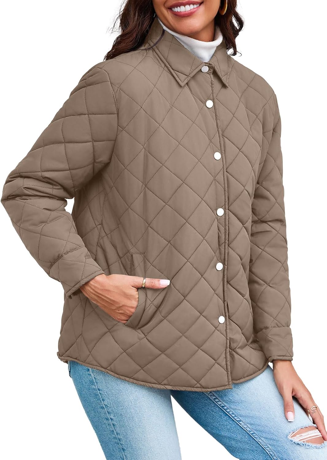 Grlasen Womens Lightweight Quilted Jacket Fall Button Down Puffer Jackets Loose Fit Stand Collar Warm Coats Outerwear - Image 7
