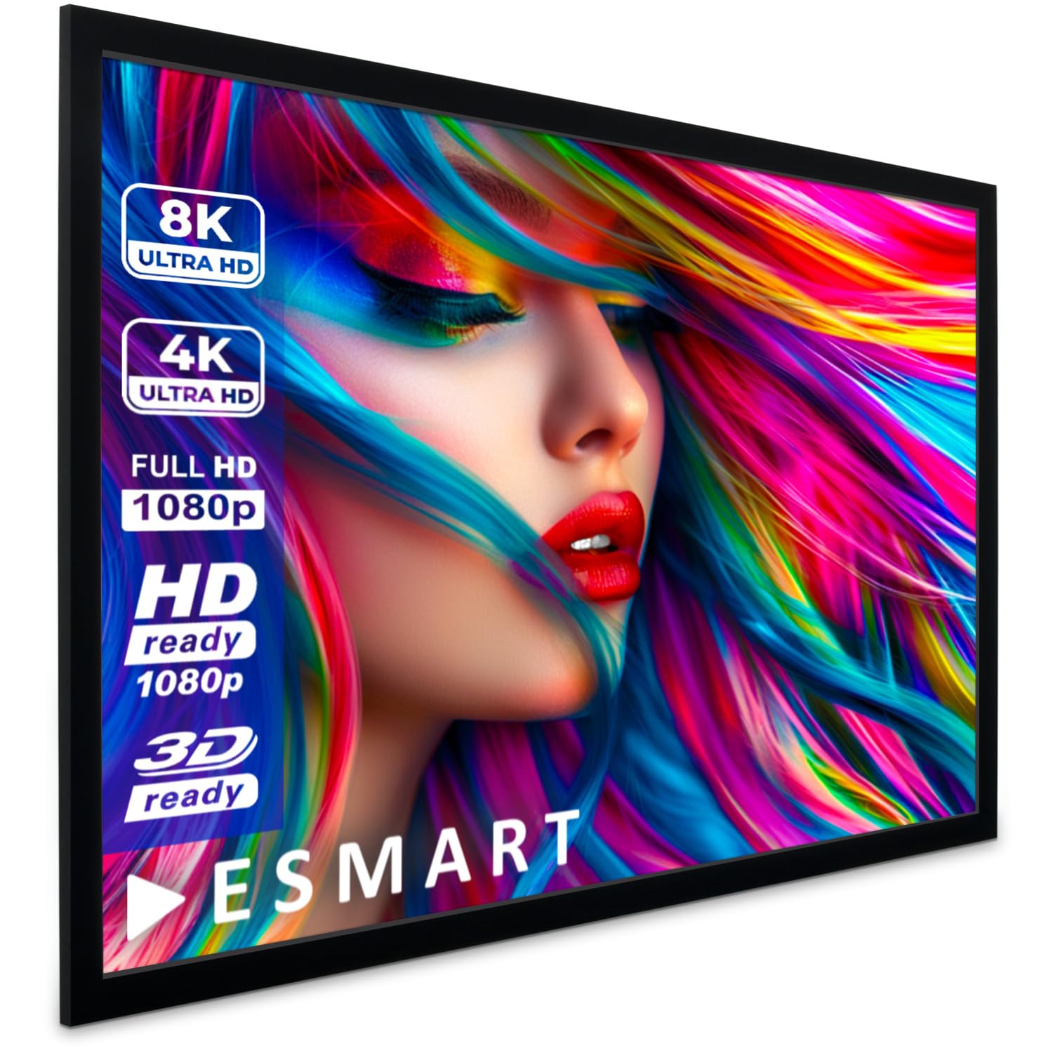 ESMART Professional MIRALE Pantalla Fija, Ancho Tot. 215 cm, Tela: acústica | Área de proyección 203 × 114 cm, formato 16:9, tela acústica transparente para altavoces ocultos, tensión permanente