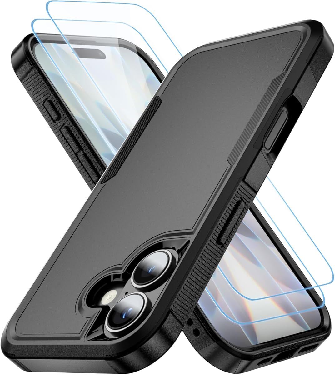 AEDILYS® for Apple Recommend Shockproof iPhone 17 Case,[15 FT Military Grade Drop Protection],with 2X [Kevlar® 9H Glass Screen Protector] Air Bumpers Full-Body Protective Phone Case, Matte Black