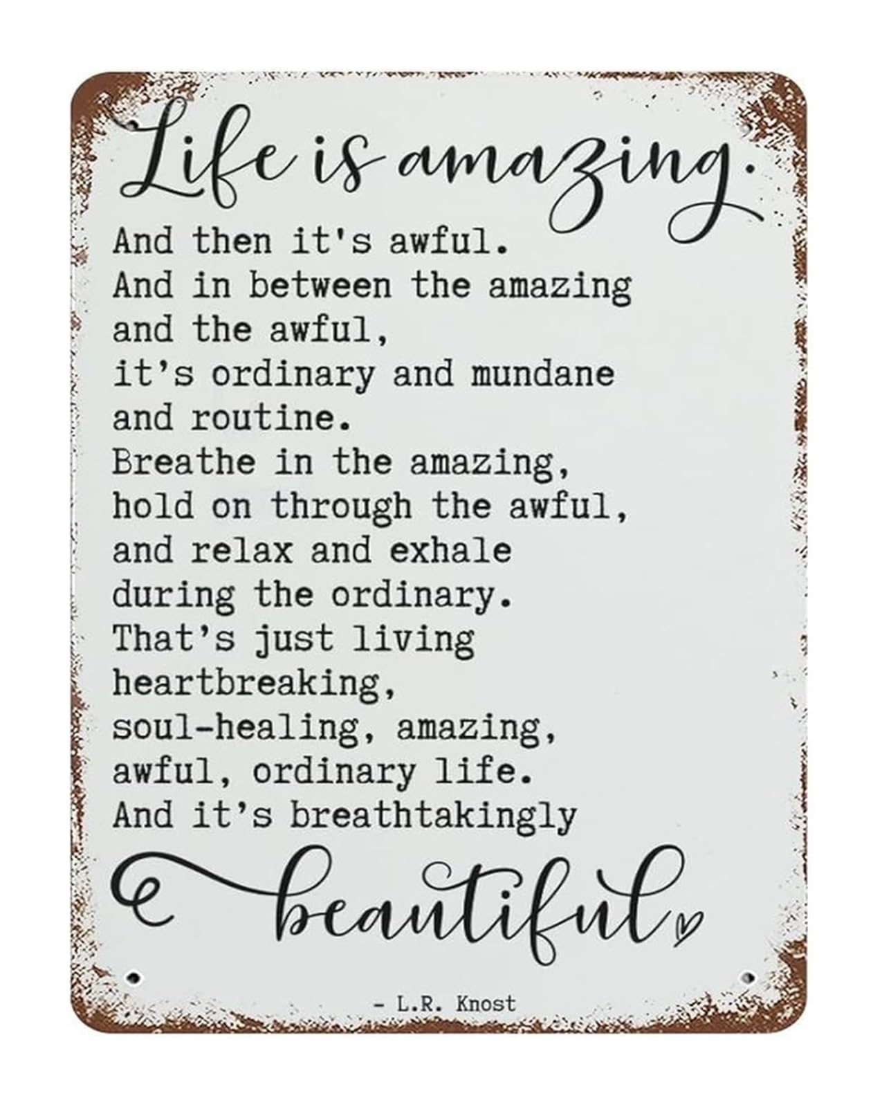 NWPNLXEA Vintage Life Is Amazing Metal Sign Quote Motivational Aluminum Wall Plaque for Entryway Foyer Hallway Corridor Welcome Area Home Decor 8 X 12 inch