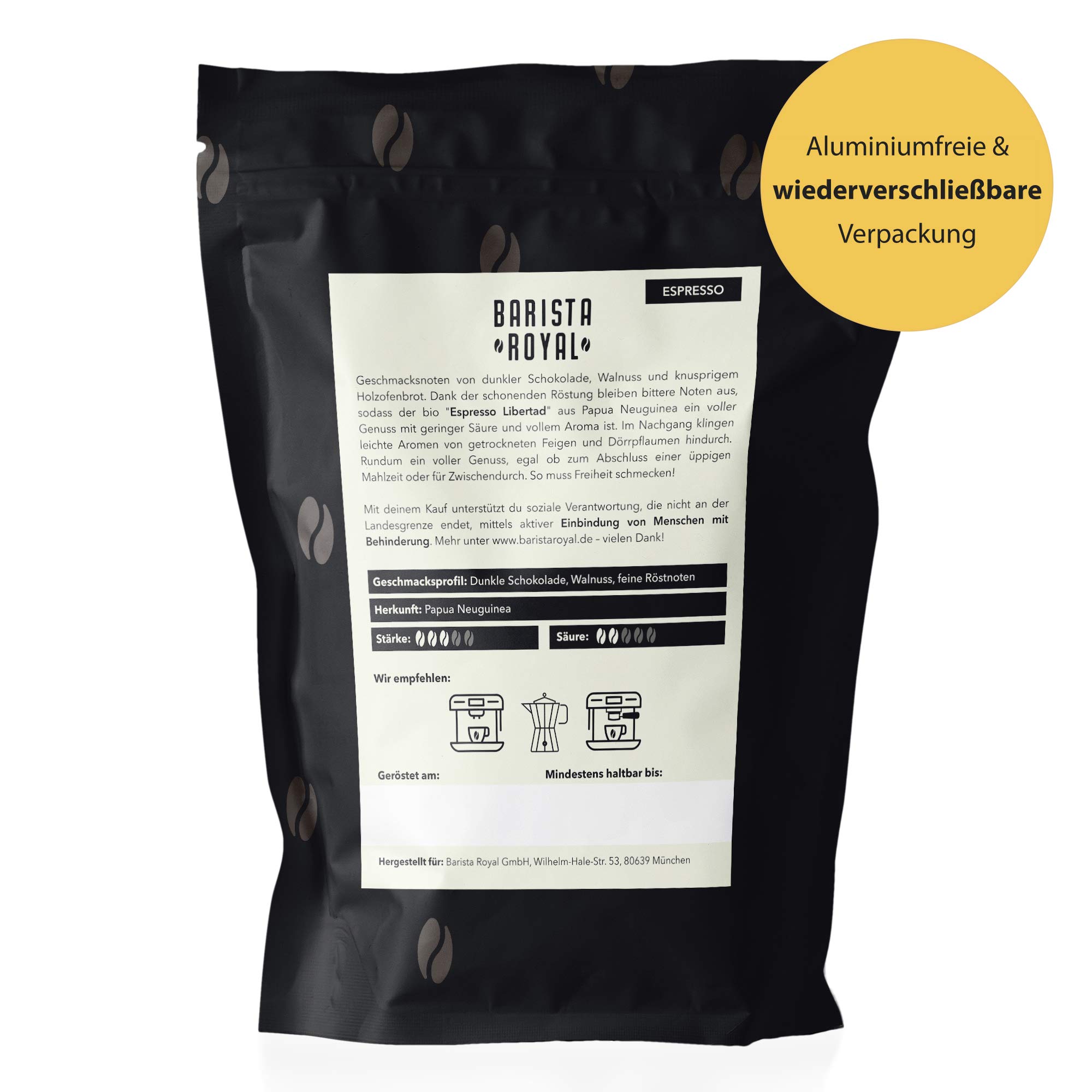 Bio ziarna espresso "Espresso Libertad" | świeże ziarna kawy bezpośrednio z Papui Nowej Gwinei | 100% Arabica Espresso całe ziarna | idealne do w pełni automat i sitek (1000 g)