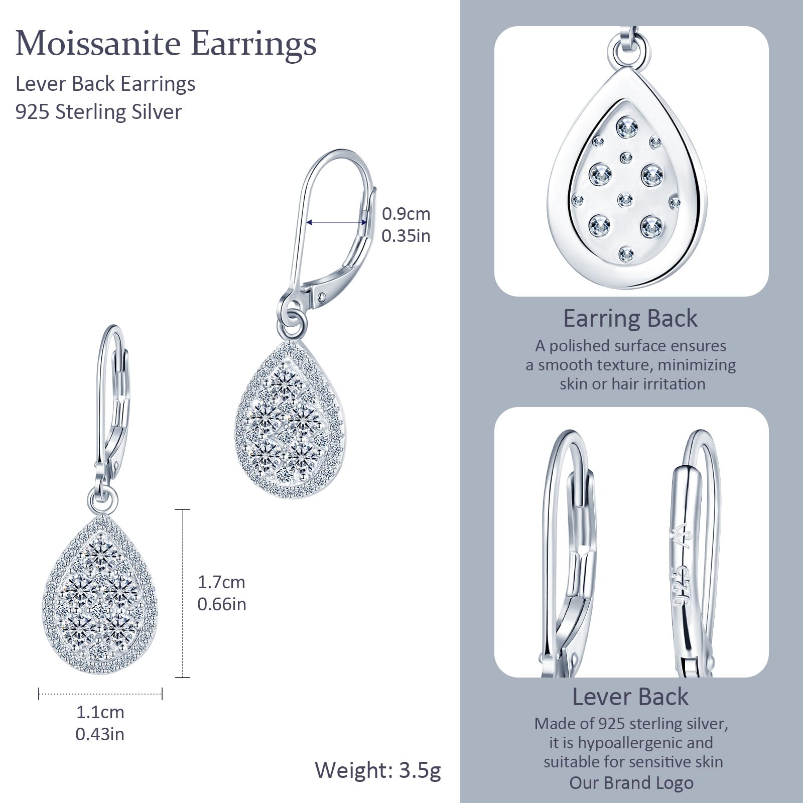 Damen Moissanite Tropfen Ohrringe Silber 925, Tränen Ohrringe mit 10 Stück Mossianit-Steine CTW 1 Karat D-Farbe VVS1 Hypoallergen Ohr Schmuck für Mutter Frau Freundin