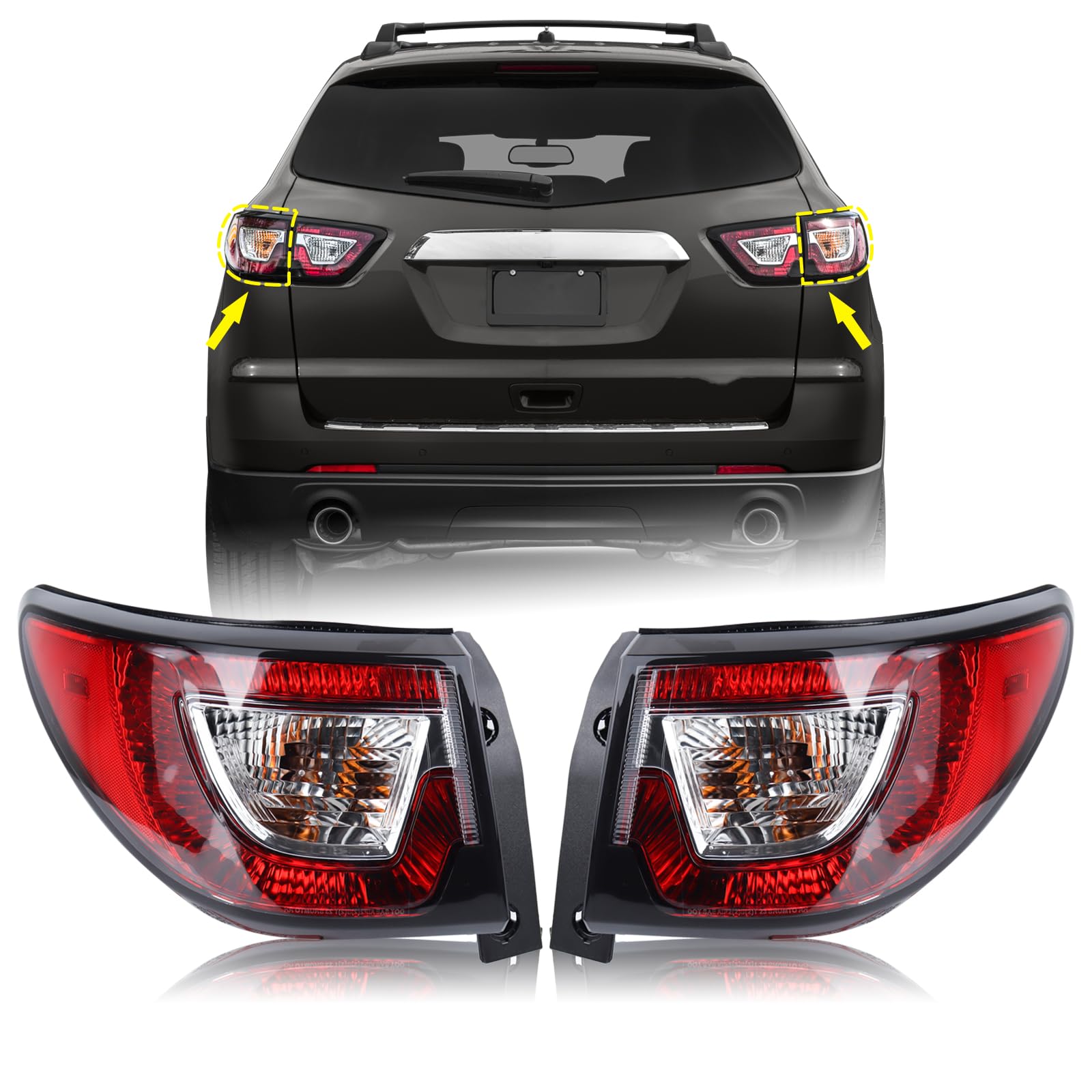 1 Pair Tail Light Rear Lamp Compatible for 2013-2017 Chevy Traverse Left Driver And Right Passenger Side With Bulbs Both Lights 84266019 23301756 GM2804112 84266020 23301757 GM2805112