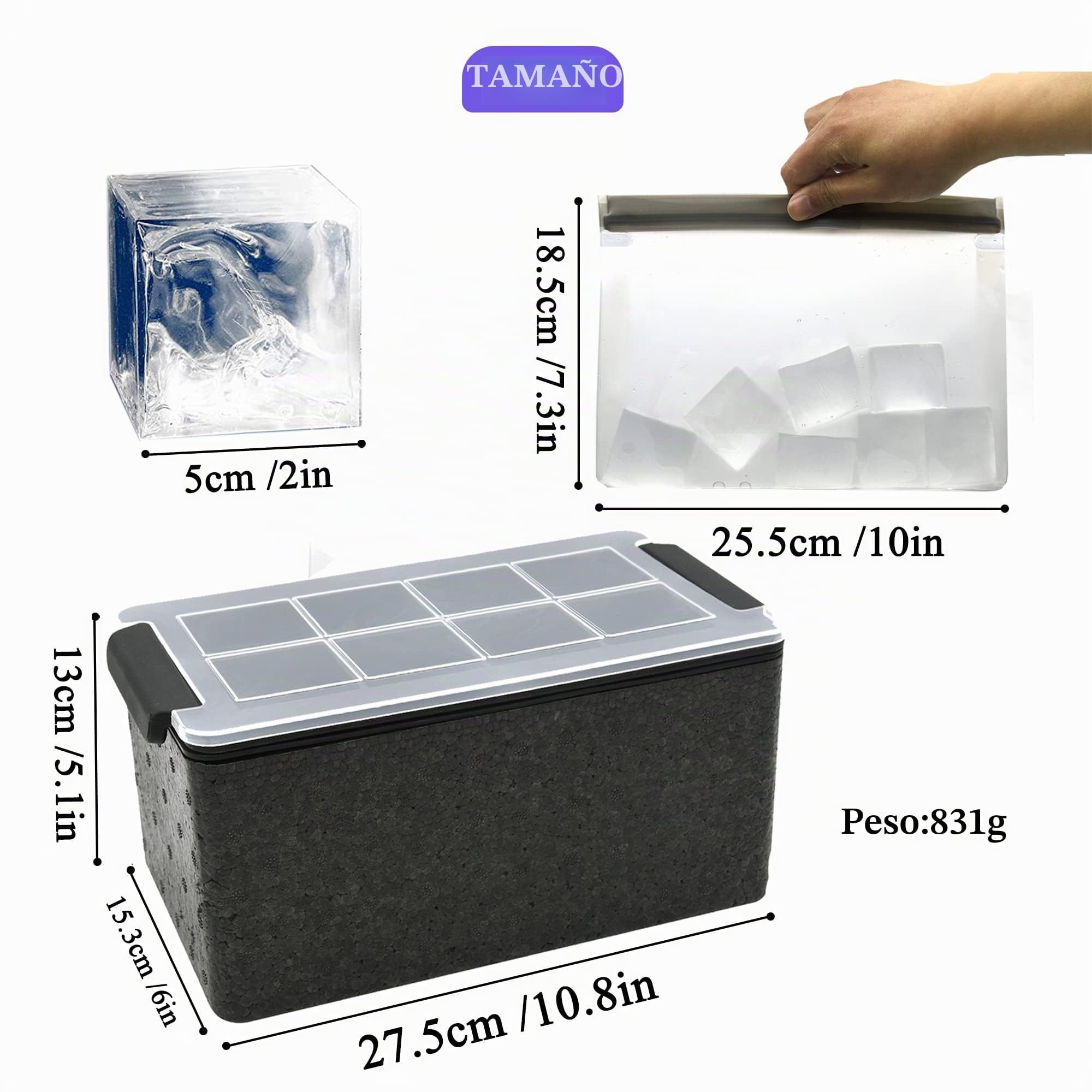 Moldes transparentes para cubitos de hielo - Máquina de hielo gigante de 2 pulgadas, 8 cubitos de hielo transparentes grandes para whisky y cóctel, con bolsa de almacenamiento (cubo) molde de cubitos