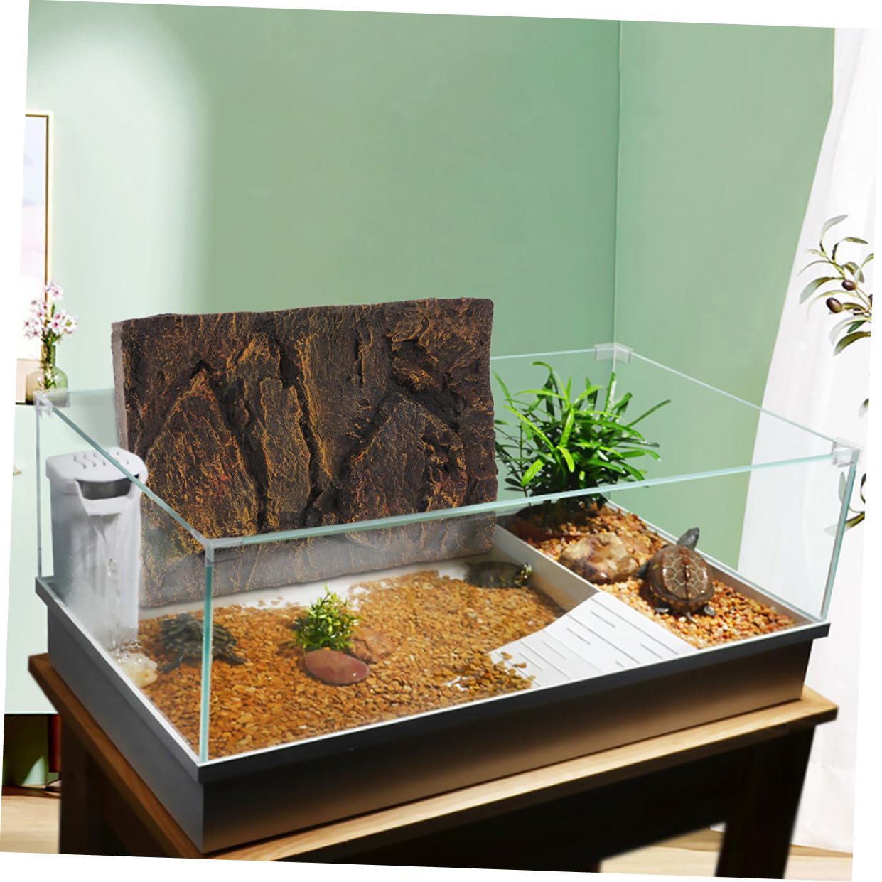 SHINEOFI Tablero de Fondo para Acuario PU 3D 2piezas Decoración | Terrario y Tanque de Tortugas, Escena Decorativa, Acabado Fresco y Chic