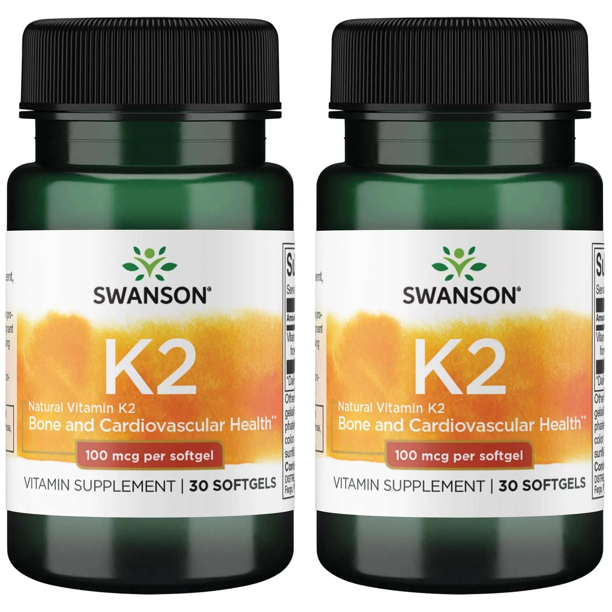 Swanson Vitamin K2 (Menaquinone-7) (30 Softgels,100mcg Each, 2 Pack) 30 Count (Pack of 2)