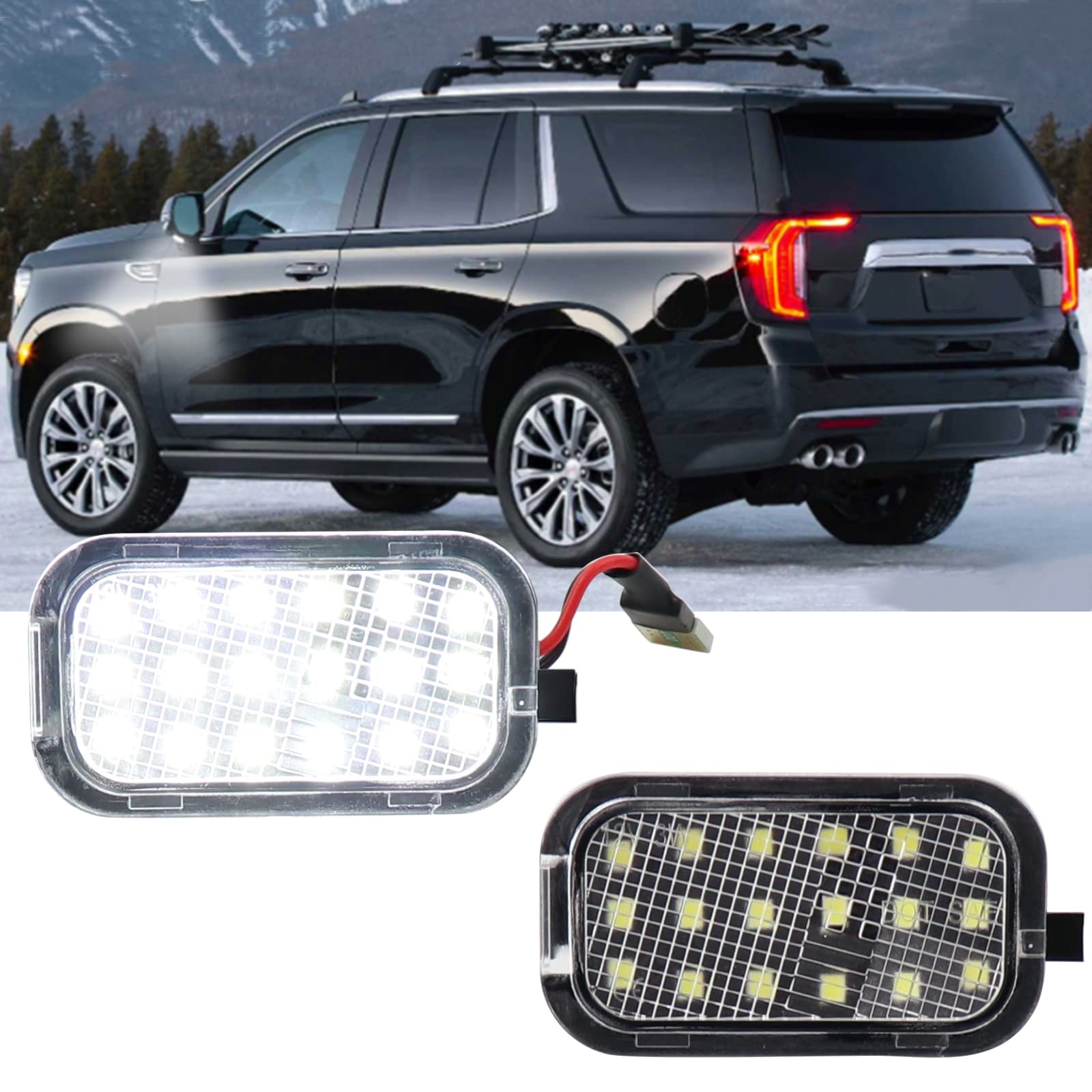 Mirror Light LED Puddle Light Assembly for 2007-2014 Chevy Silverado 2500 3500 Suburban 1500 2500 Tahoe GMC Yukon Denali Hybrid XL 1500 2500 Pickup, 5500K White