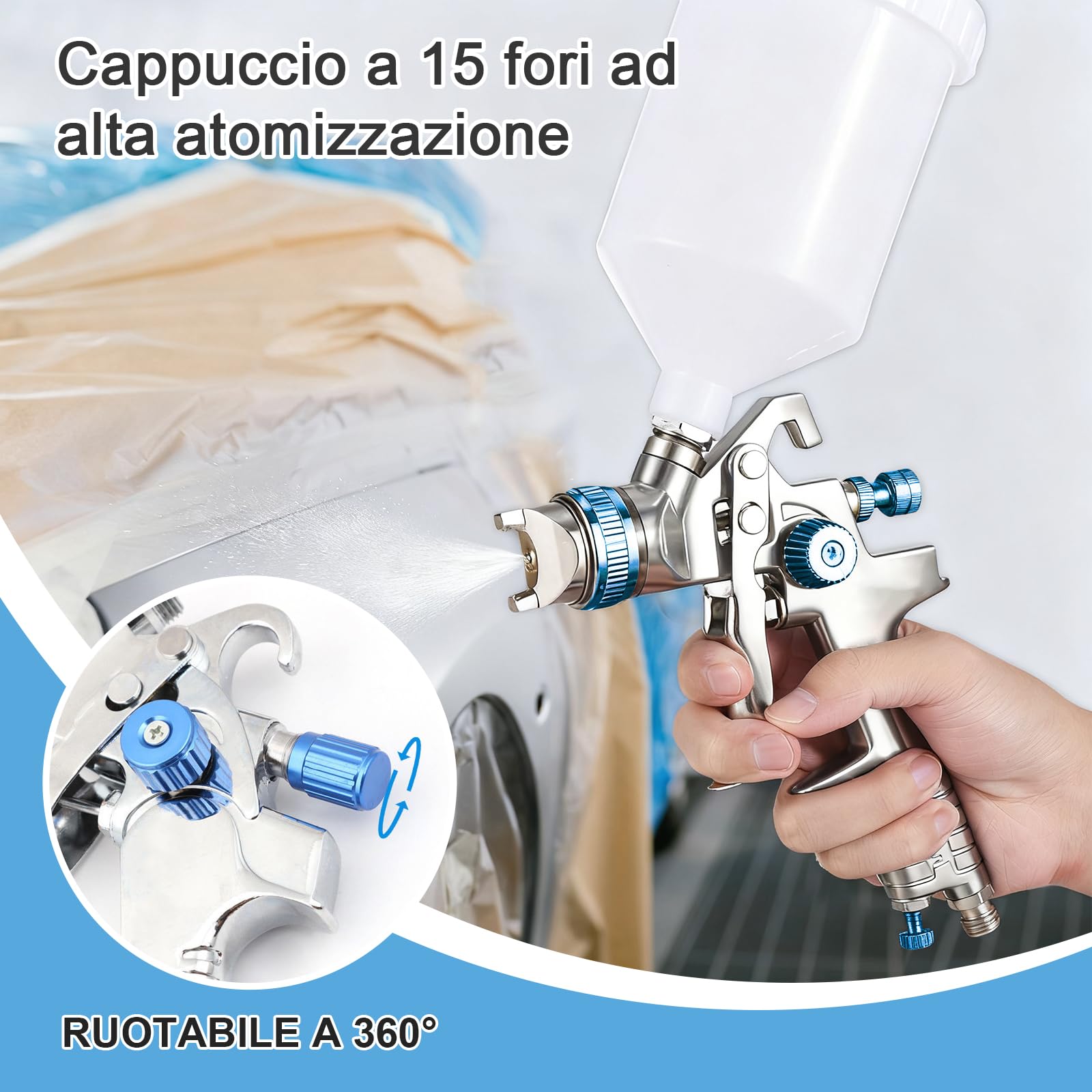 HVLP Pistola per Verniciare, Pistola a Spruzzo per Verniciare Professionale, Serbatoio a Gravità 600 ml con 3 Ugelli 1,4mm 1,7mm 2,0mm, Pistola Vernice a Spruzzo per Auto, Mobili