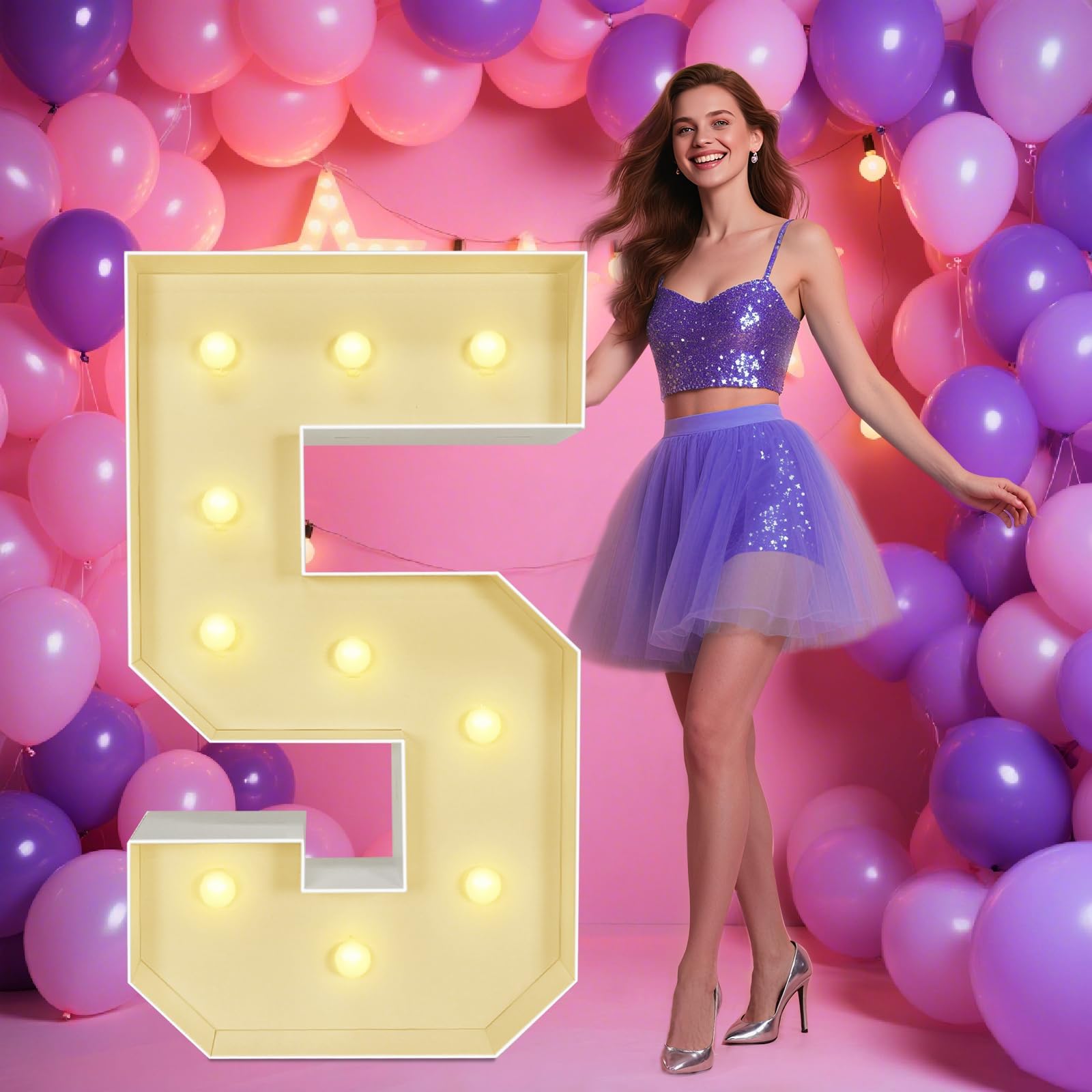 3.3FT Marquee Light Up Numbers 5, Big Marquee Letter for Baby Shower Birthday Engagement Wedding Party Decor 2026 Graduation Grad Decorations, Easy to Assemble,100cm/40in