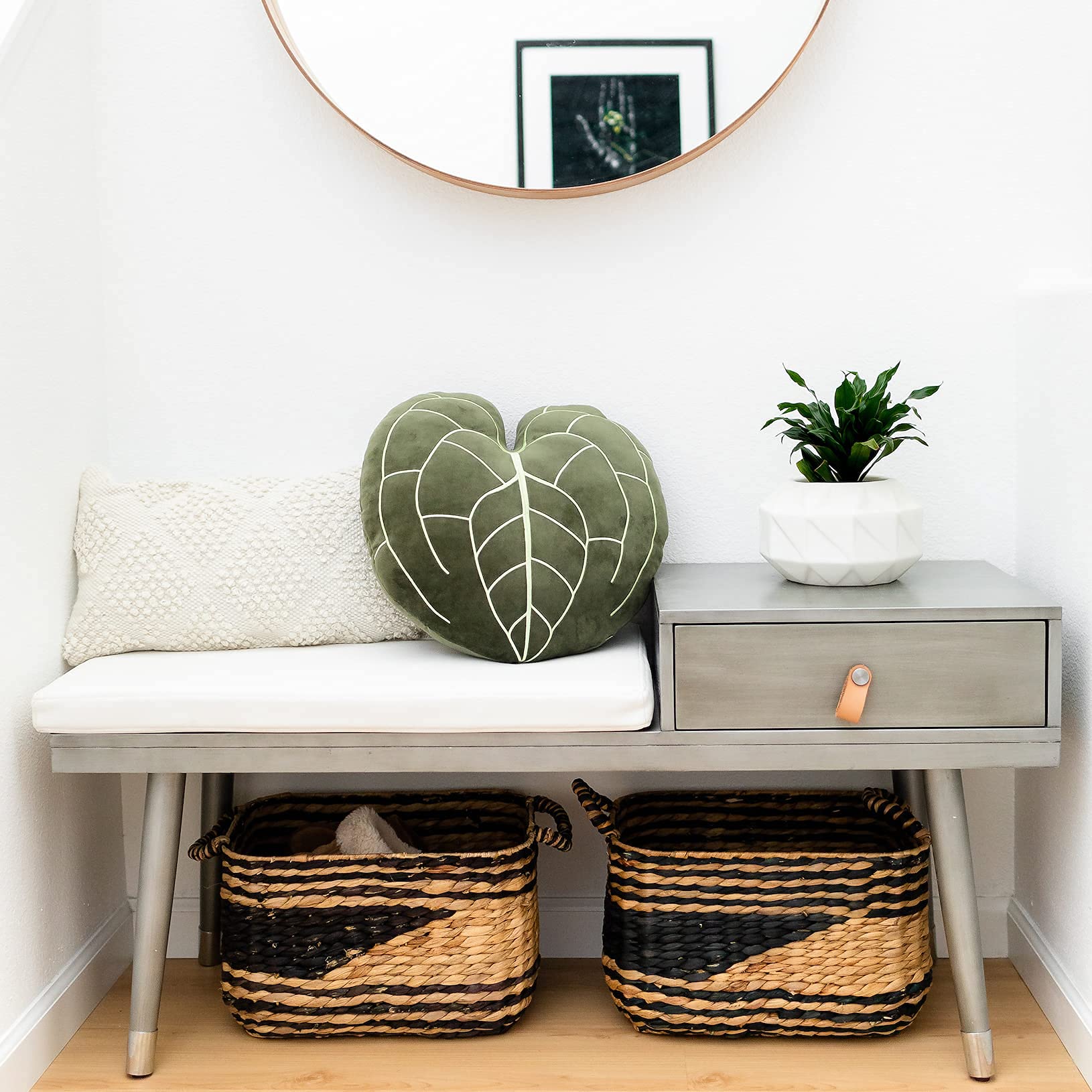 Green Philosophy Co. Plush Succulent Leaf Pillow 3D Accent Anthurium Warocqueanum Plant Throw Pillows for Couch Sofa Living Room Home Decor for Plant & Garden Lovers, Green Thumb Family & Friends: Anthurium Clarinervum - Khaki