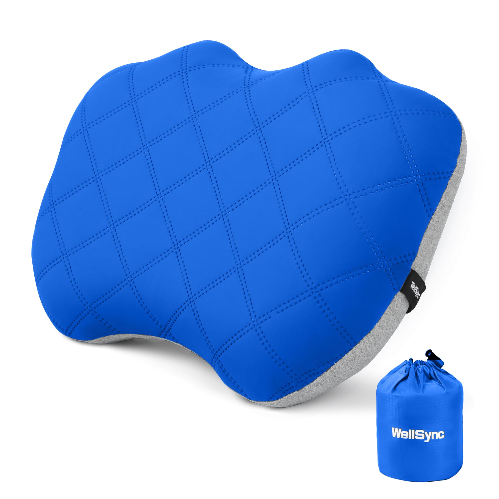 WellSync Camping Pillow with Removable Cover, Ultralight Inflatable Pillow, Ergonomic Blow Up,Small Travel for Camping,Backpacking, Hiking, Beach, Fishing