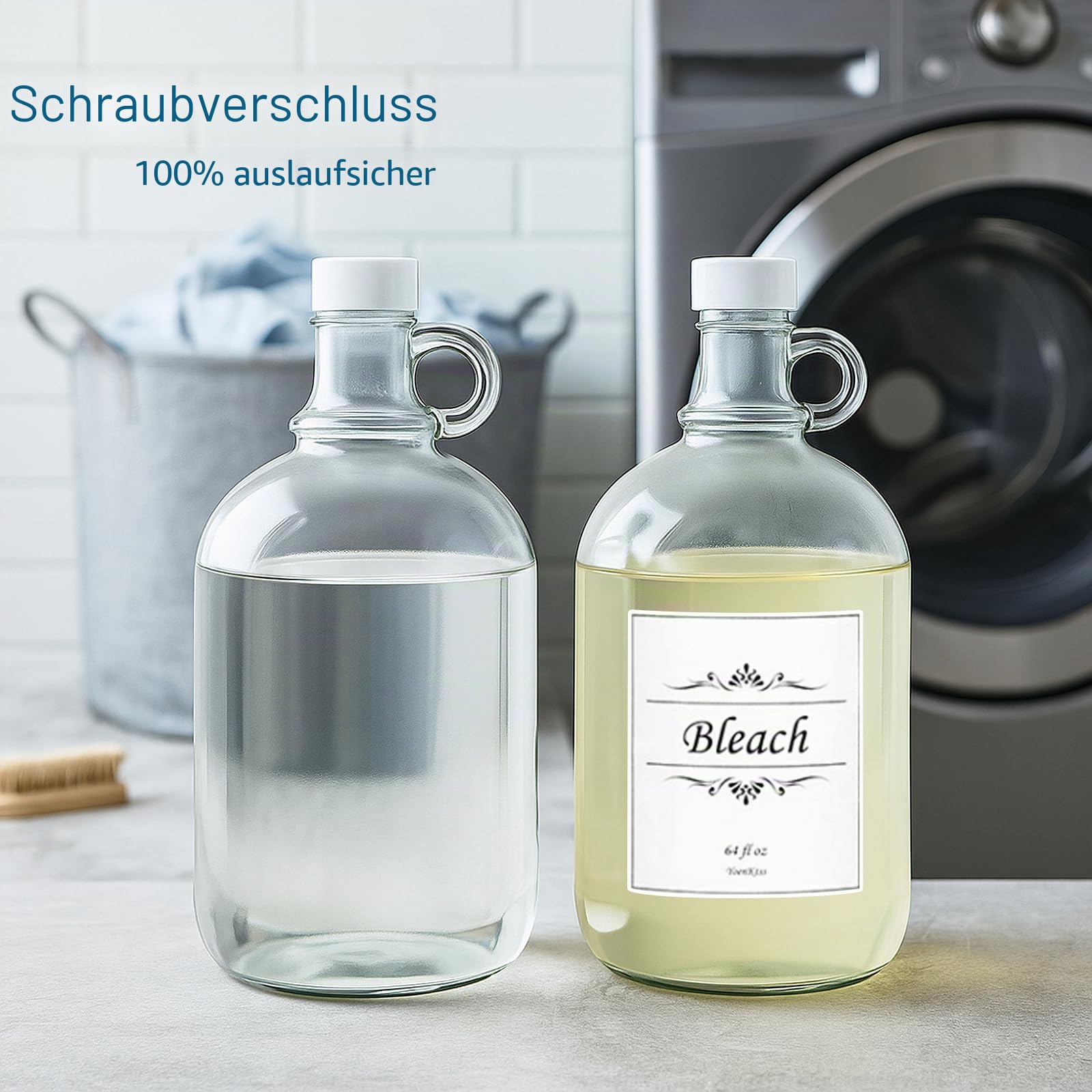 Waschmittelspender mit Pumpe und Deckel, Glasflaschen für Waschküche, Organisation und Aufbewahrung, Weichspüler-Spender für Waschmaschine, 2 Stück