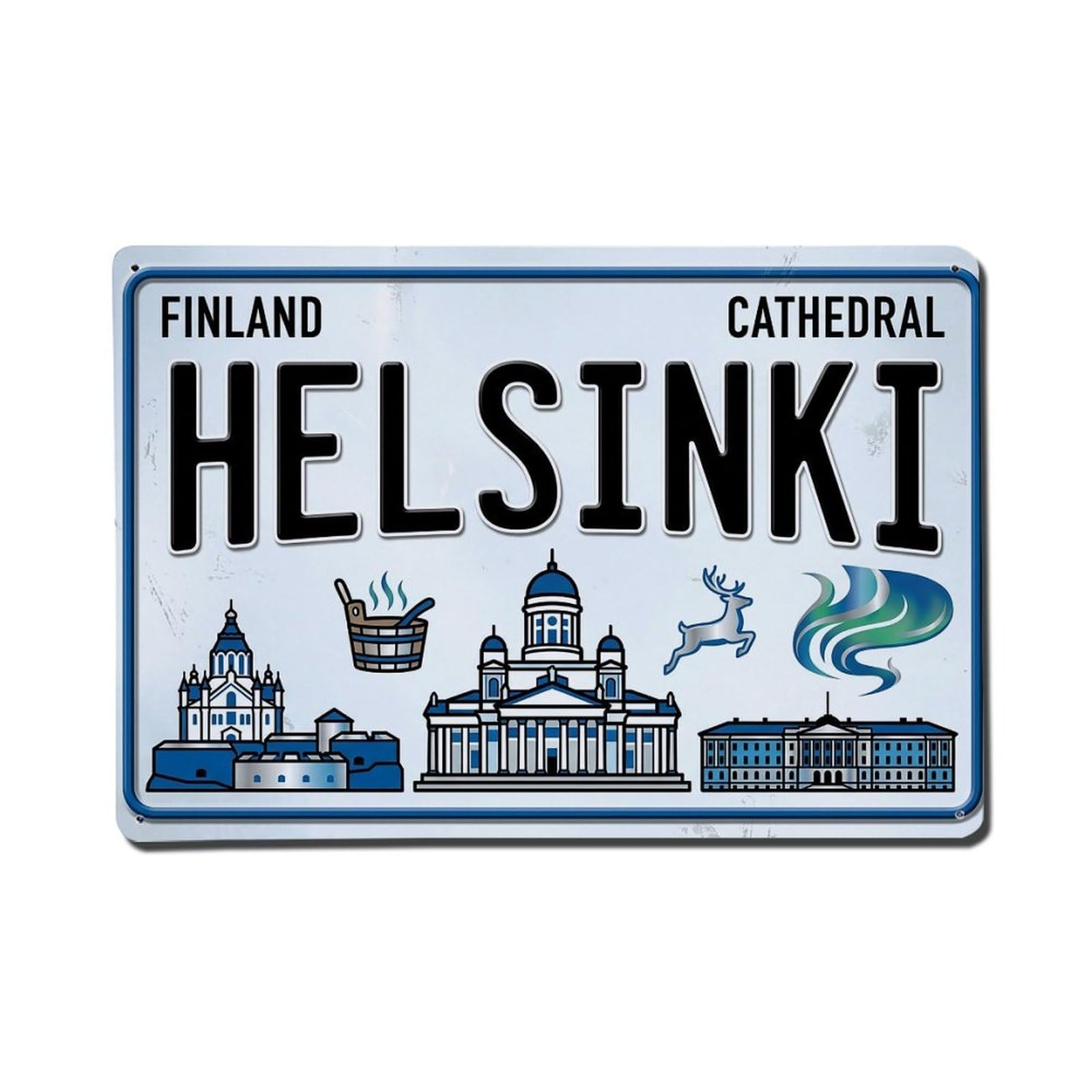Cwbufd 8X12inch(20X30cm) Vintage Travel Helsinki Finland Cathedral Sauna Metal Tin Sign Plaque Wall Decor For Cafe, Club Bar, Office, Garden Metal Poster 8X12inch