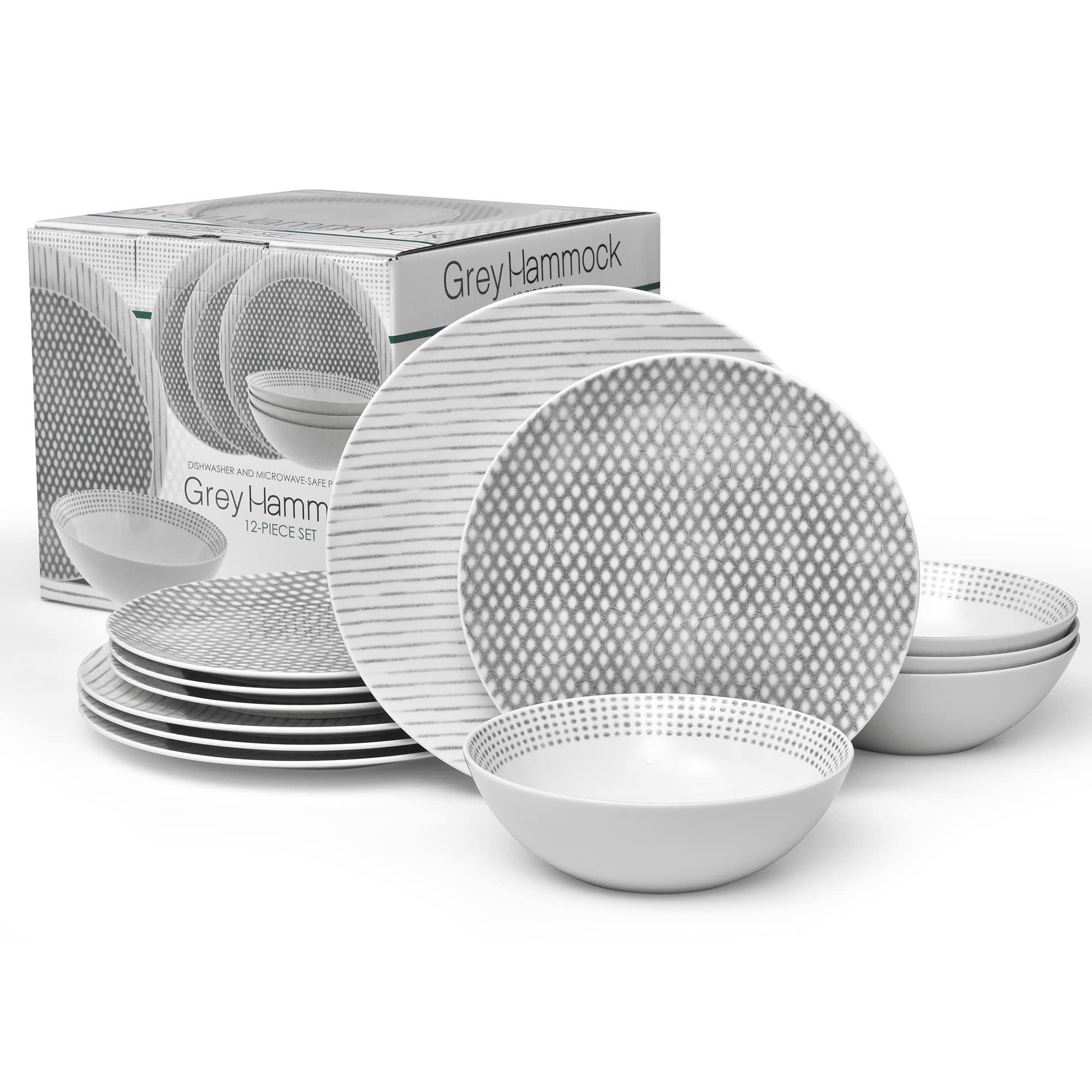 Noritake 9353-12A hamak, 12-częściowy zestaw, Coupe, serwis dla 10 cm, szary/biały, porcelana