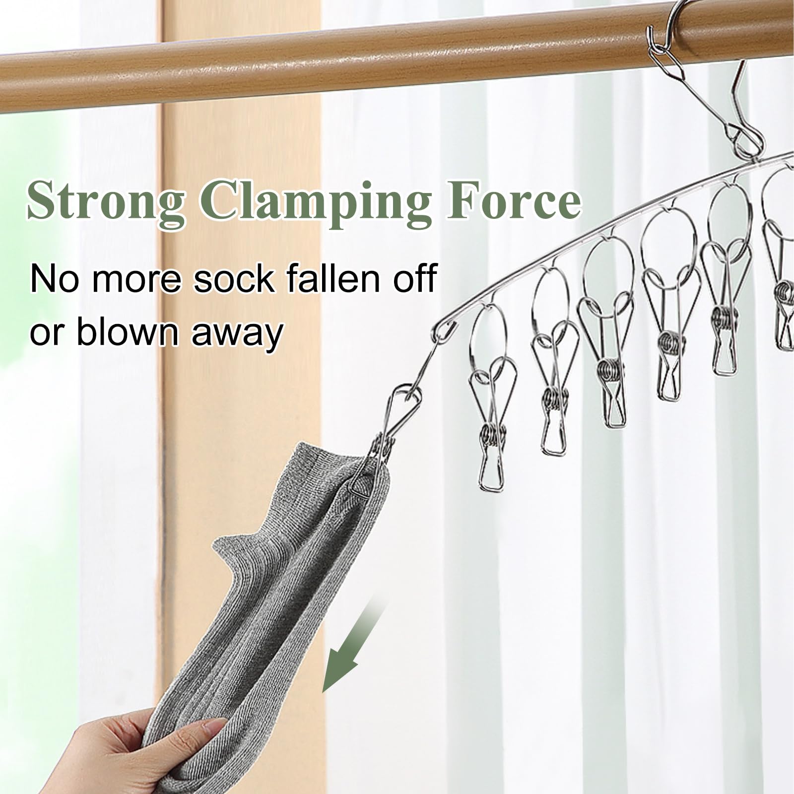 Stendibiancheria Per Calzini E Biancheria Intima - 40 Mollette In Acciaio Inox Con Gancio Girevole - Asciugatura Compatta Per Spazi Piccoli - Foto 6