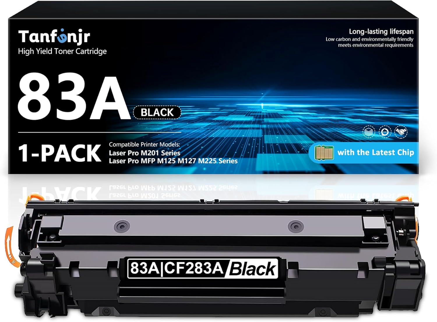 83A Black Toner Cartridge 1-Pack with Chip: Compatible Replacement for HP 83A Works with Laser Pro M201; Laser Pro MFP M125 M127 M225 Series CF283A