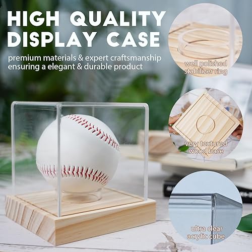 Miniatura 2 de Estuche de exhibición de béisbol, soporte de béisbol transparente con base de madera, caja de soporte de béisbol con autógrafo para pelota