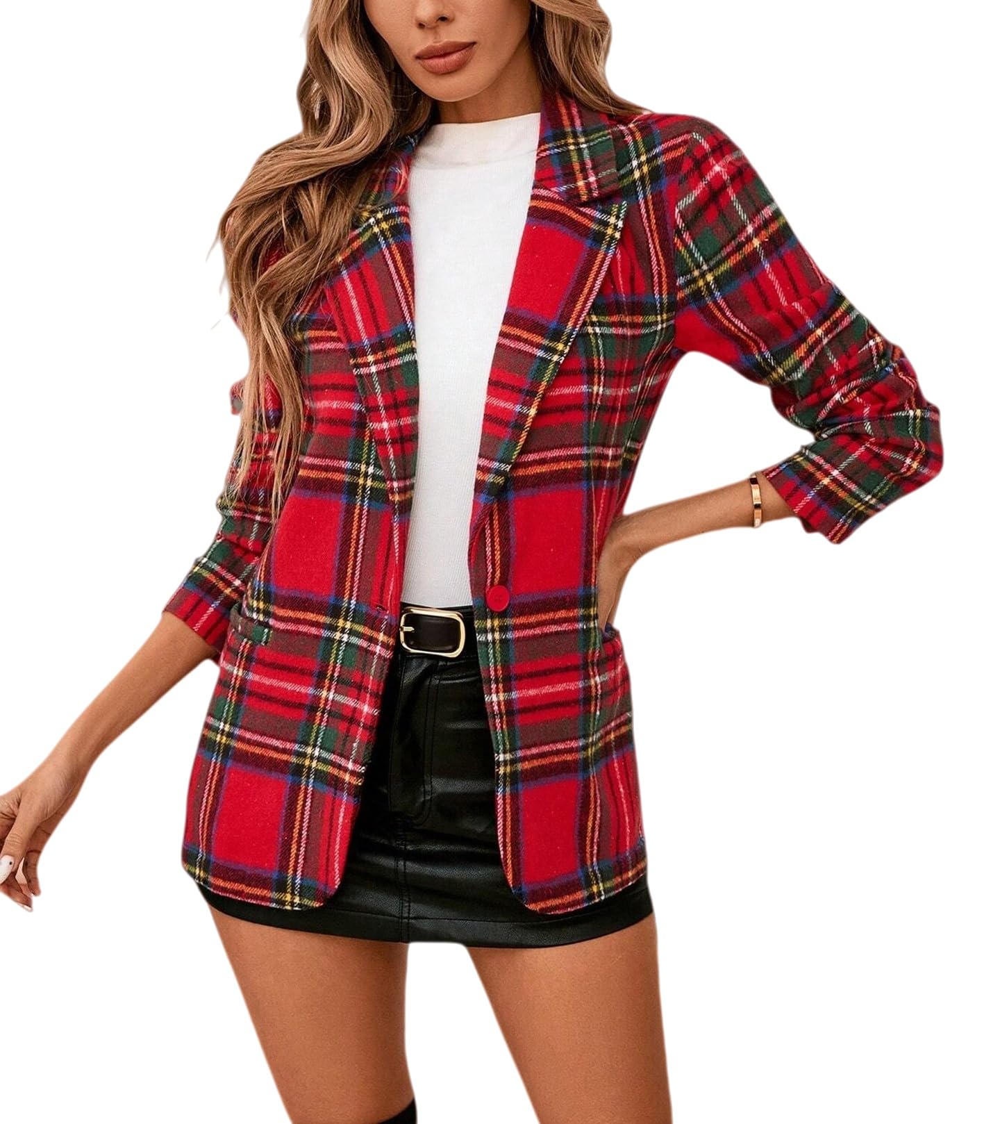 Blazer Donna Blazer Aderente A Quadri da Donna Colletto con Revers Giacca con Un Bottone Modello Boyfriend alla Moda Cappotto Costume Festivo Natalizio Autunno Inverno Capispalla per Feste E Feste.