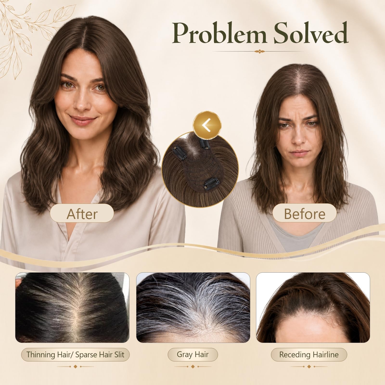 Benehair Haartopper Echthaar Oberkopf mit Curtain Bangs Clip-in-Pony Haar Toppers Echthaar für dünner werdendes Haarteil, Cover-Haarteil mit 270° 35cm #1B Natürliches Schwarz