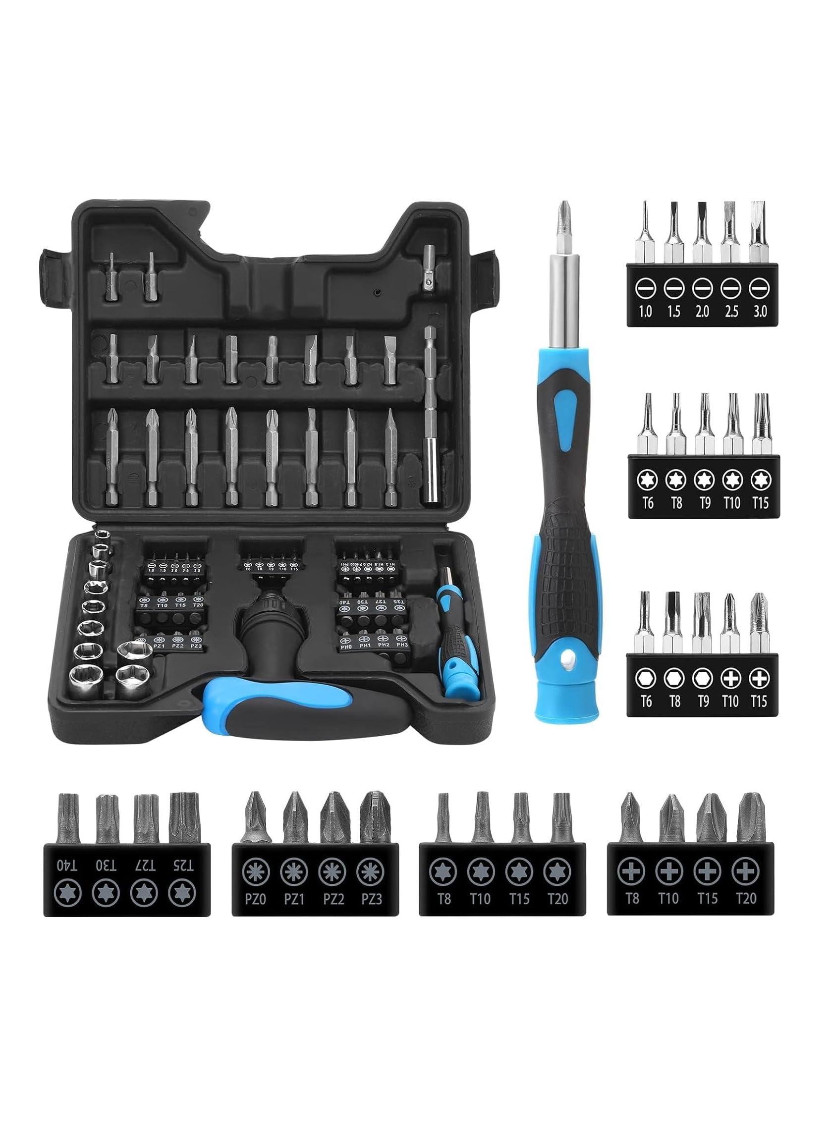 KASTWAVE 63-in-1 Precision Ratcheting Screwdriver Set - Magnetic Rotating Tool Kit for Home, Car, Furniture & Electronics Repair