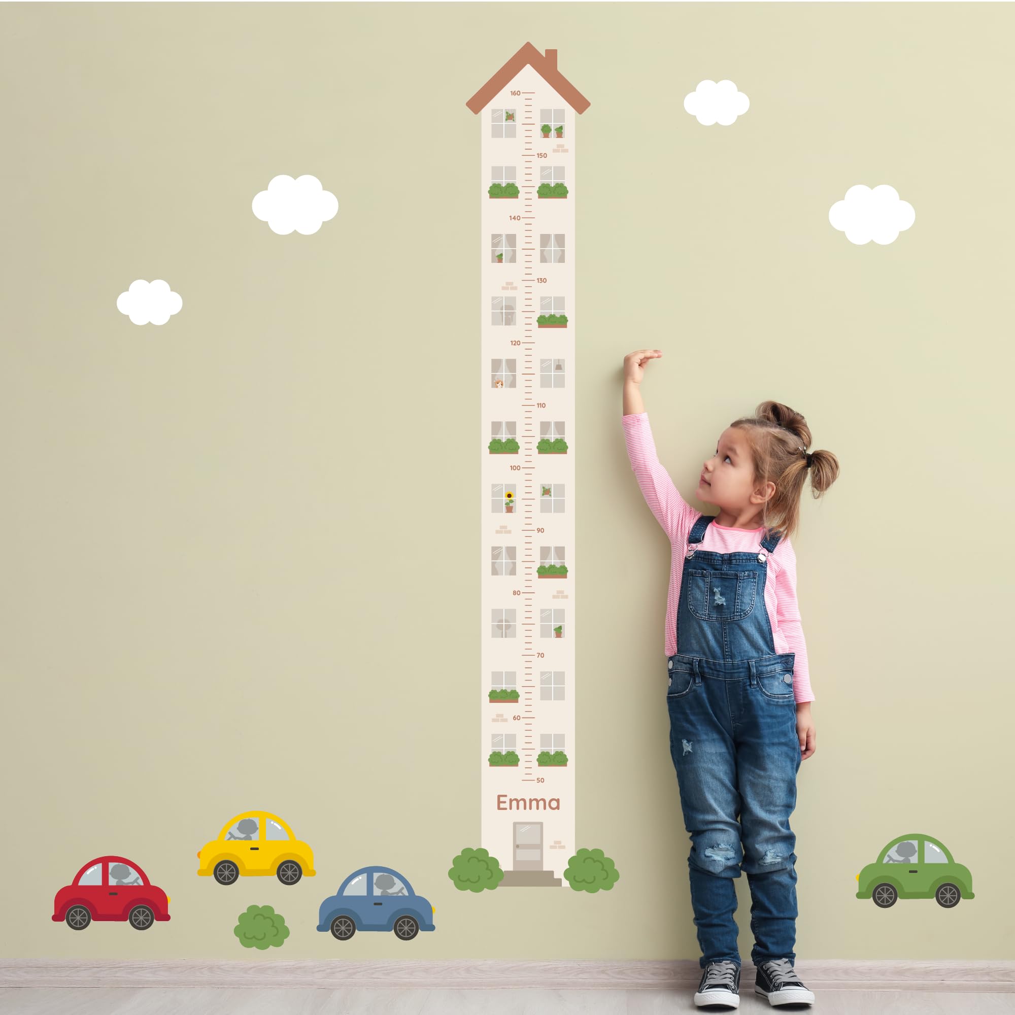 Klebekerlchen® | Personalisierte Messlatte als Wandtattoo fürs Kinderzimmer | Zum Messen der Körpergröße bis zu 160 cm | Inklusive individueller Personalisierung - Haus