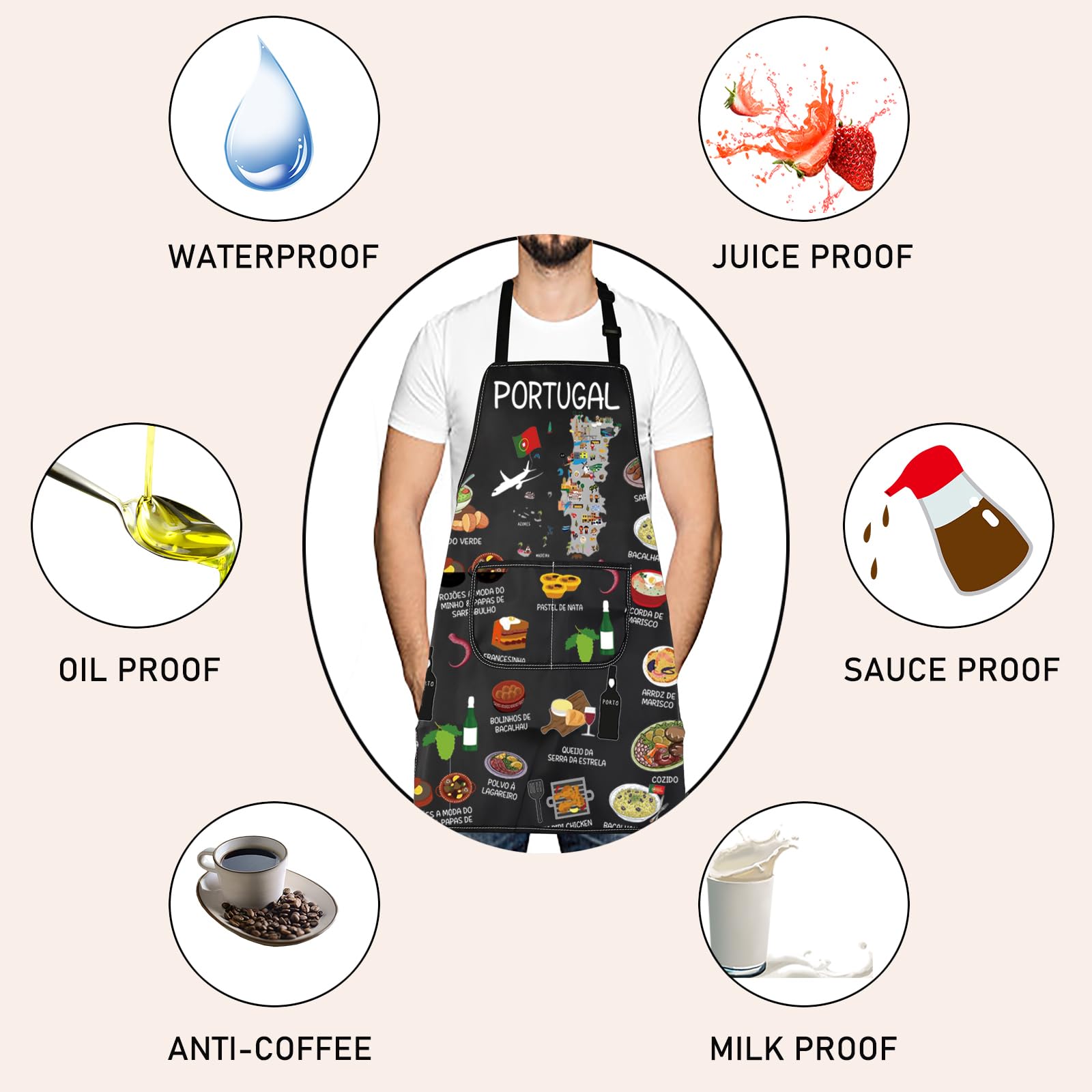 Portugal Country Map Europe Cuisine Lover Kitchen Apron Mom Dad BFF Portuguese Food Cooking Travel Apron
