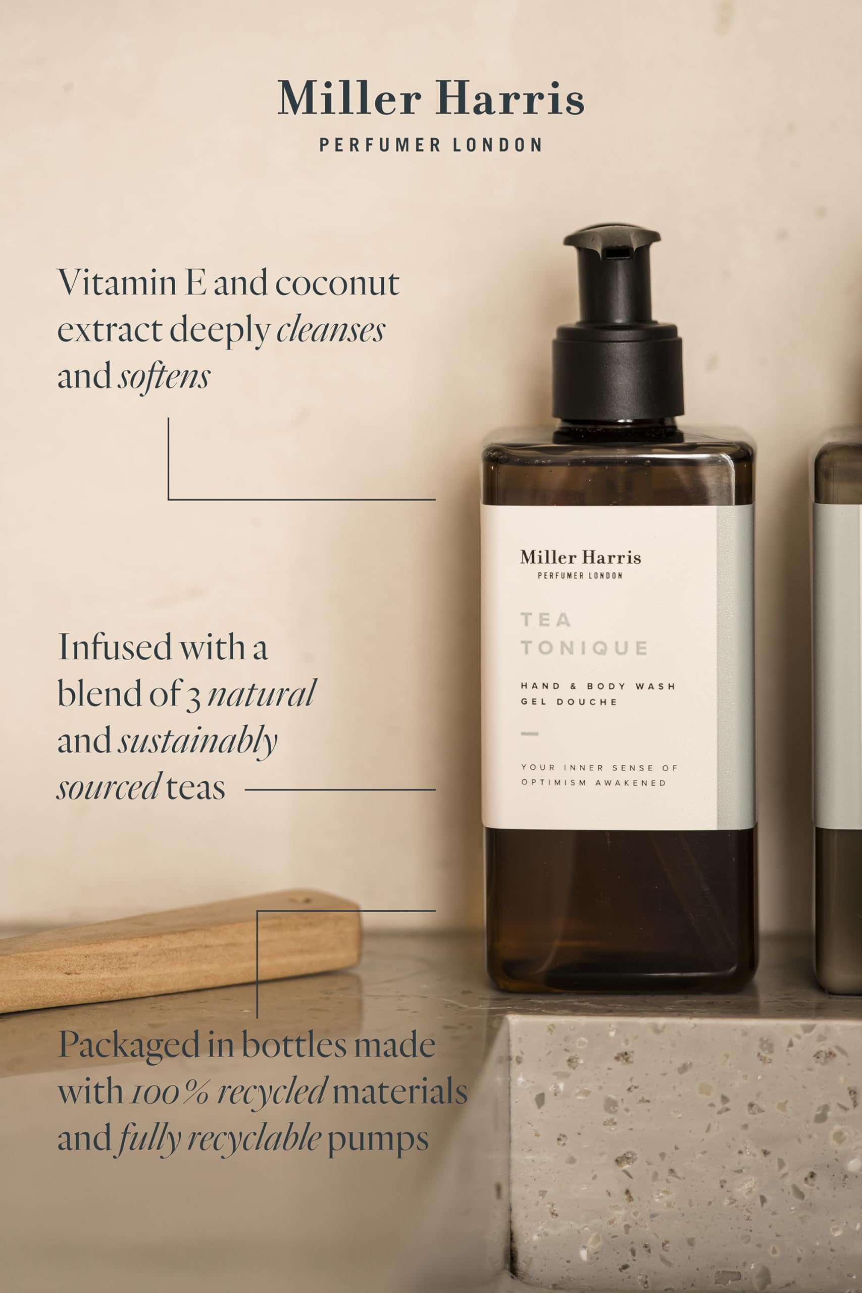 Miller Harris Tea Tonique Hand and Body Wash 300ml - Coconut Extract & Vitamin E, 300 ml (Pack of 1) - Image 3