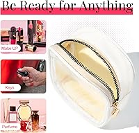 Vista 4 de SOIDRAM Pequeña bolsa de maquillaje para bolso, mini bolsa de maquillaje transparente de nailon y PVC, bolsa de cosméticos blanca de viaje, bolsa