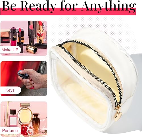 Miniatura 4 de SOIDRAM Pequeña bolsa de maquillaje para bolso, mini bolsa de maquillaje transparente de nailon y PVC, bolsa de cosméticos blanca de viaje, bolsa de