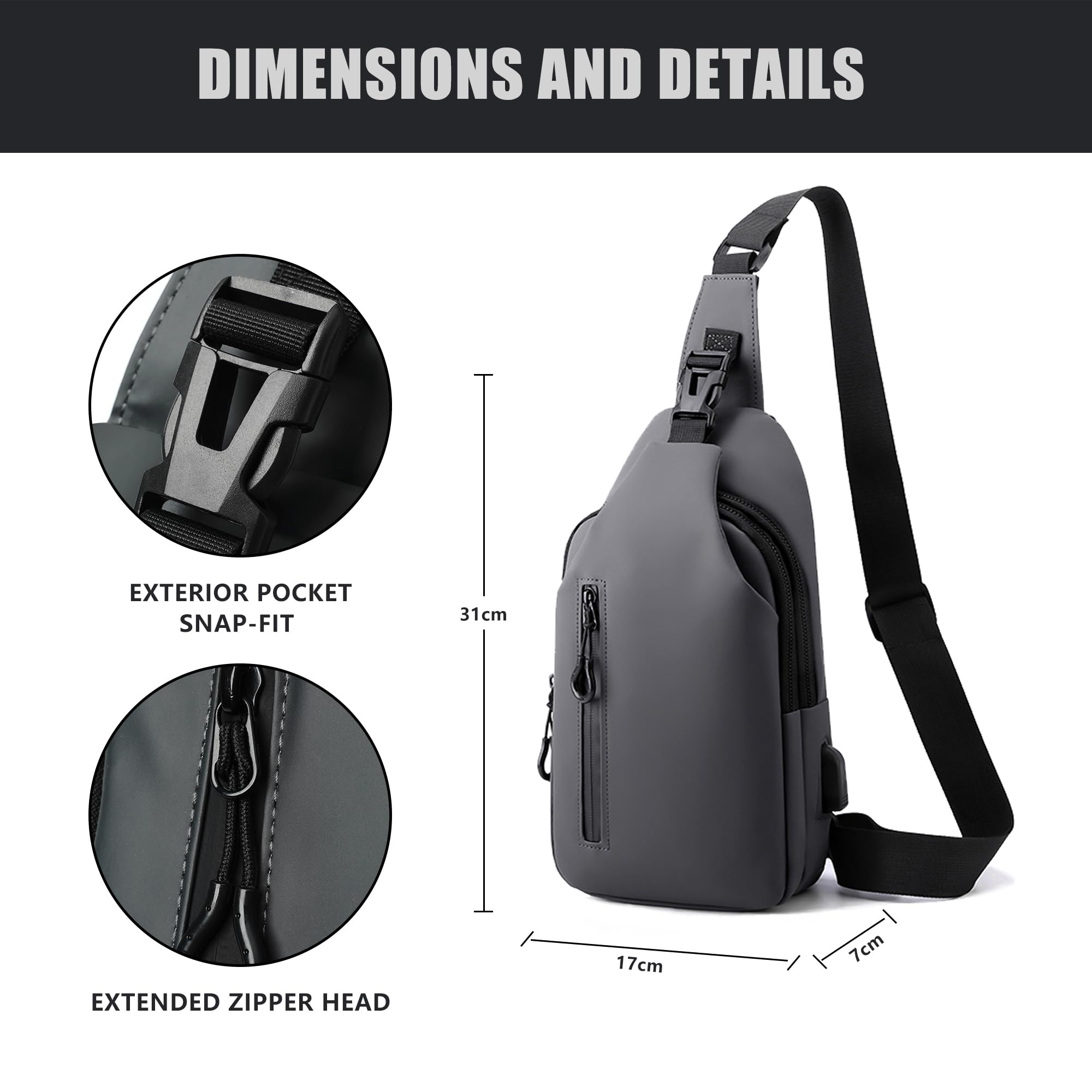 Torba na ramię męska, mała, lekka i wodoszczelna torba Sling Bag dla mężczyzn, torba na klatkę piersiową / torba crossbody na podróż, festiwal, na co dzień, na wędrówki i jazdę na rowerze