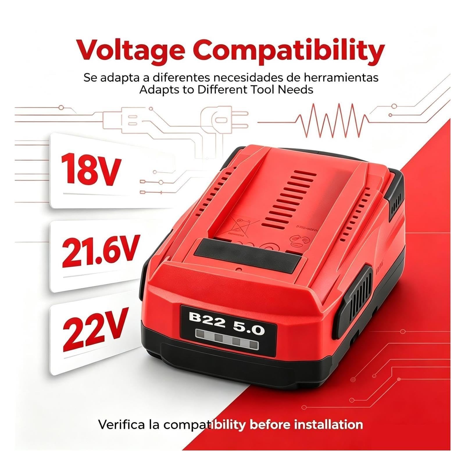Nueva Batería De 22V 5000MAh Compatible con Hilti Herramientas Eléctricas | Batería de repuesto for herramienta eléctrica B22, taladro inalámbrico y destornillador de impacto de 18V, 21,6 V y 22V
