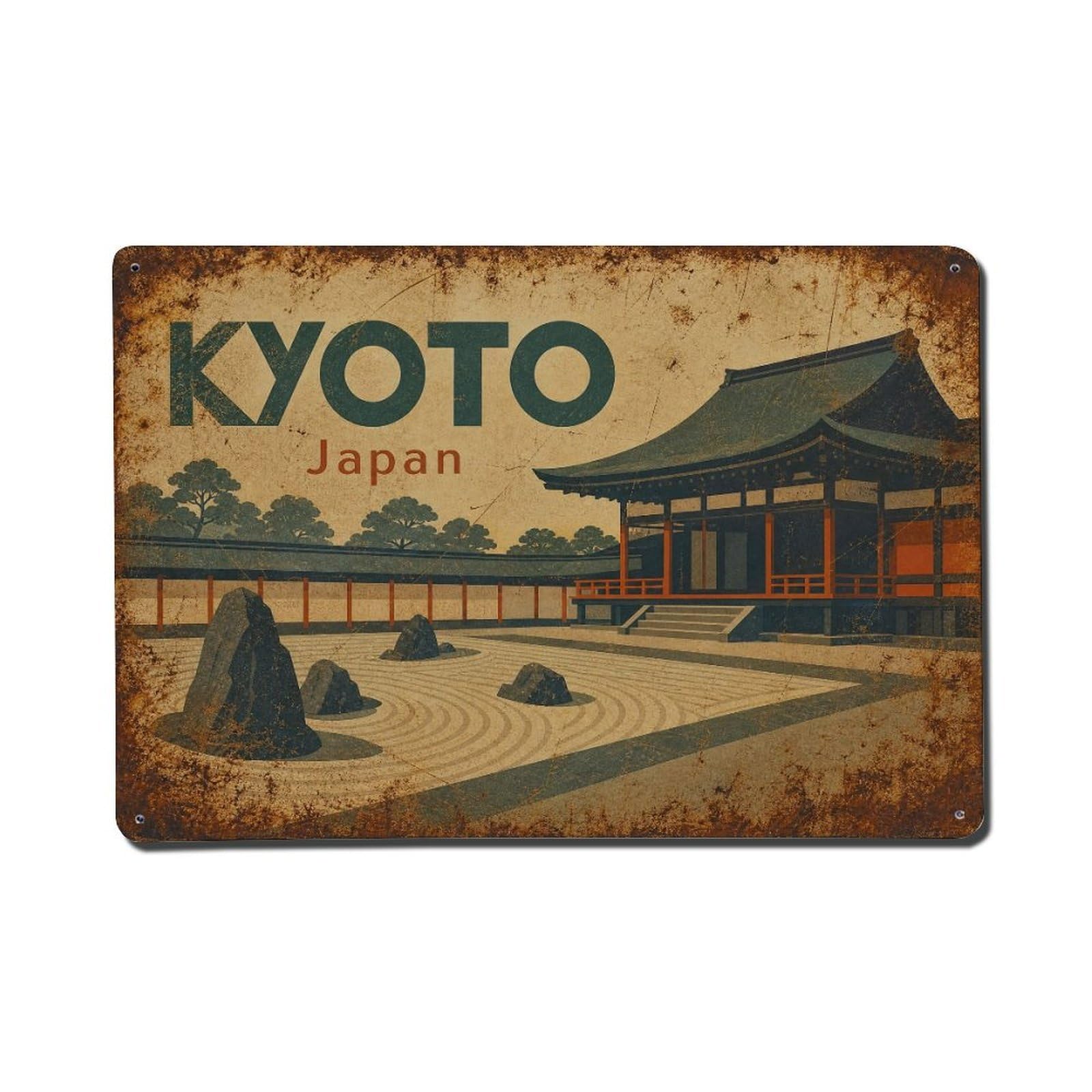 Gead 8X12inch Style Vintage Travel Kyoto Japan Courtyard Metal Tin Sign