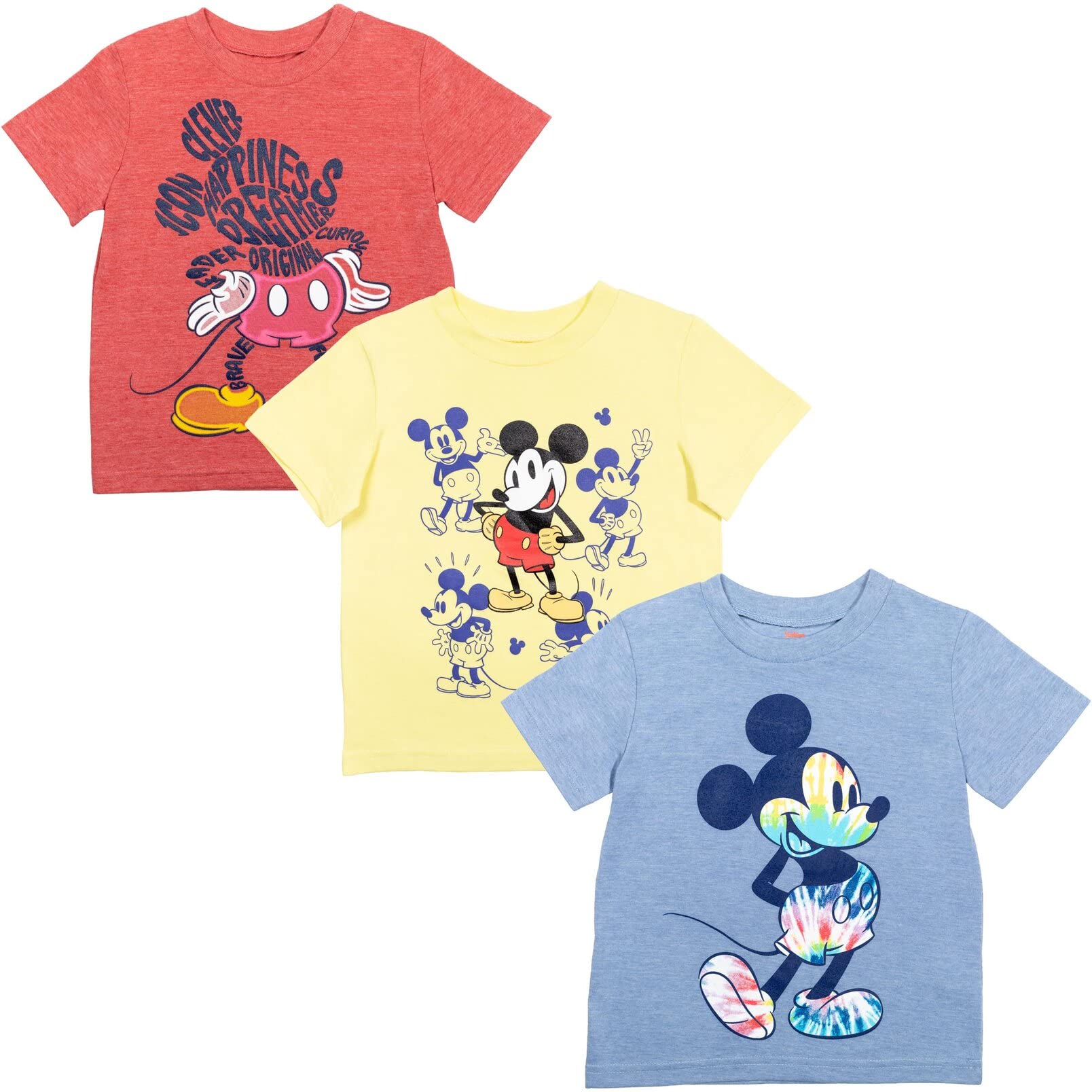Disney Mickey Mouse Toddler Boys 3 Pack Short Sleeve T-Shirt Yellow/Red/Blue 4T