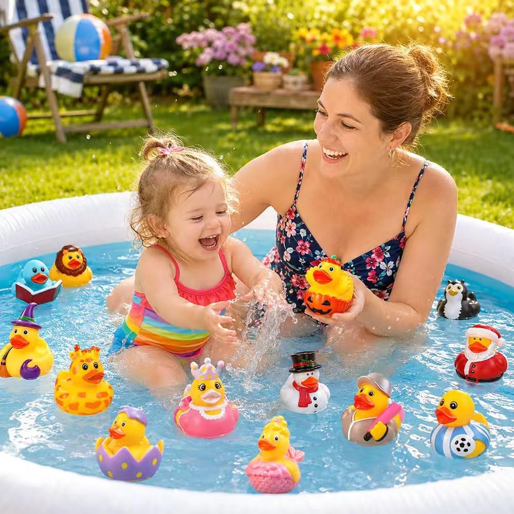 JOICEE 24 Pcs Rubber Ducks, Variety Rubber Ducks Assorted Toddler Baby Bath Floater Duckies Jeep Ducks Toys for Kids Boys Girls Summer Pool Toys Birthday Party Favors