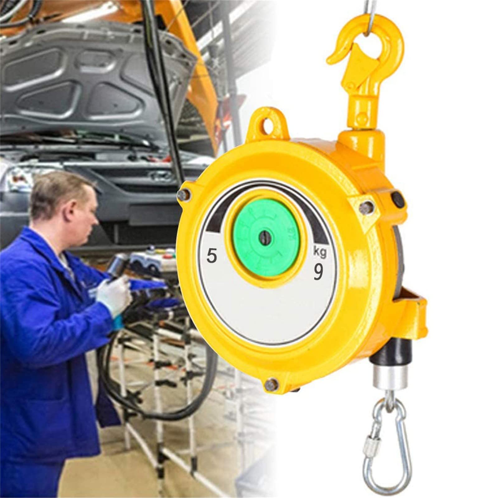 WEKONUMEX Retractable Spring Balancer, Tower Spring Balancer Adjustable Self-Locking 5-22kg Alloy Hook 1.5m Wire Rope(5 to 9KG)