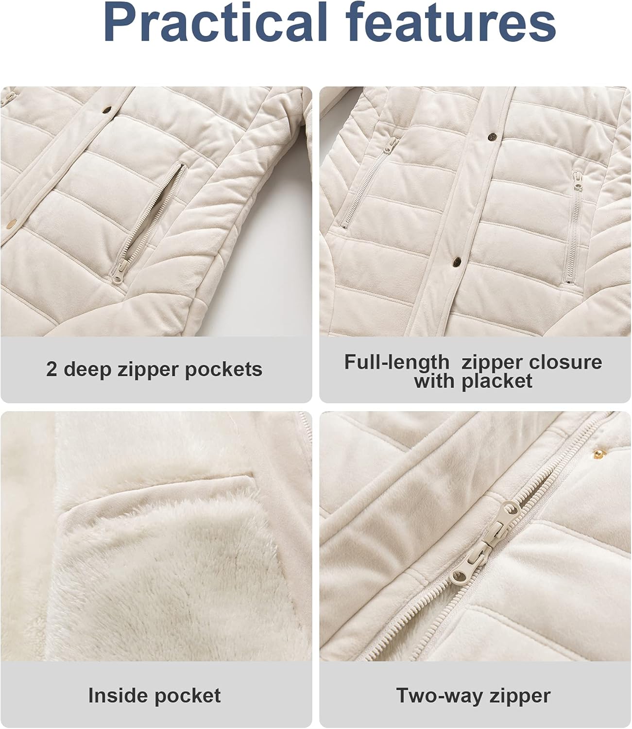 Chrisuno Women's Warm Winter Coat Velvet Puffer Jacket Quilted Faux Fur Hood - Image 7