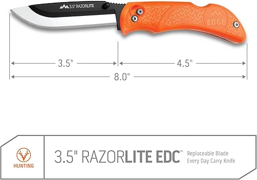Miniatura 4 de OUTDOOR EDGE Razor-Lite Cuchillo de Caza Plegable  Hojas de Afeitar Reemplazables de 3.5, Mango de Goma Antideslizante, Seguridad de Bloqueo