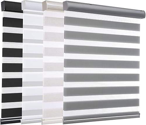 MYshade Persianas sin cordones de cebra para ventanas, persianas de doble capa para filtrar la luz, persianas para cocina, dormitorio, sala de