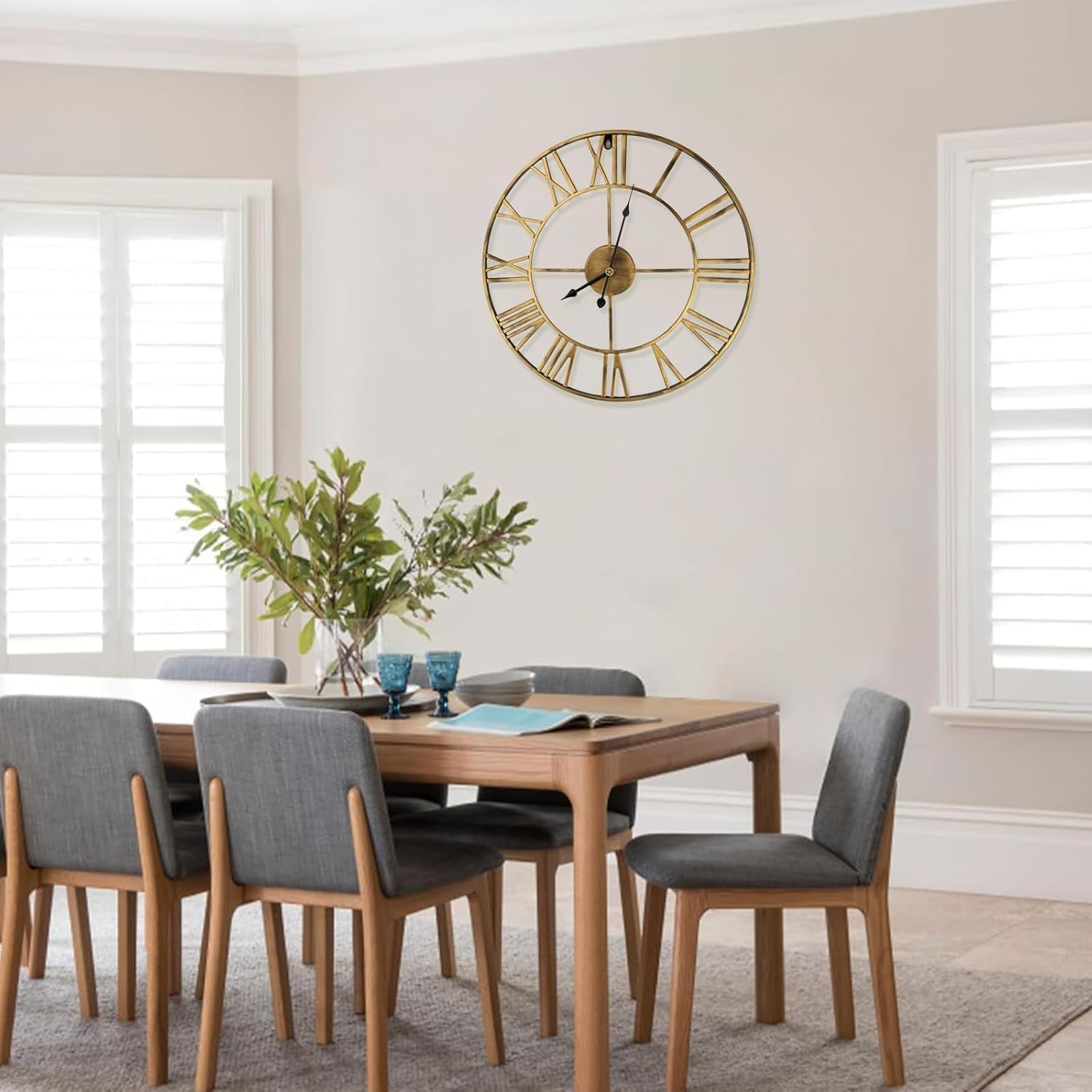 GUDEMAY Reloj de Pared Modernos Grande de 50 cm | Reloj de Pared Vintage Metálico con Números Romanos, Silencioso Sin Tic-TAC | Ideal para Sala, Cocina, Dormitorio, Oficina y Hogar