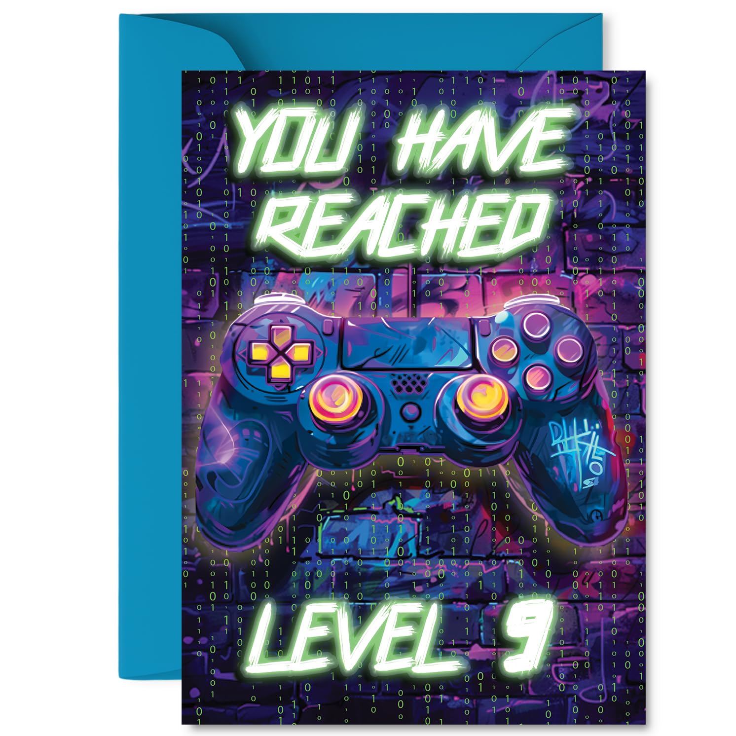 9th Birthday Cards for Boys Girls - Neon Video Gamer - Happy Birthday Card for 9 Year Old Boy Girl Niece Cousin Son Brother, A5 Bday Greeting Cards