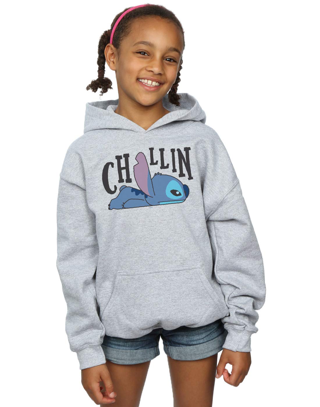 Disney Girls Lilo And Stitch Chillin Hoodie Sport Grey 9-11 Years