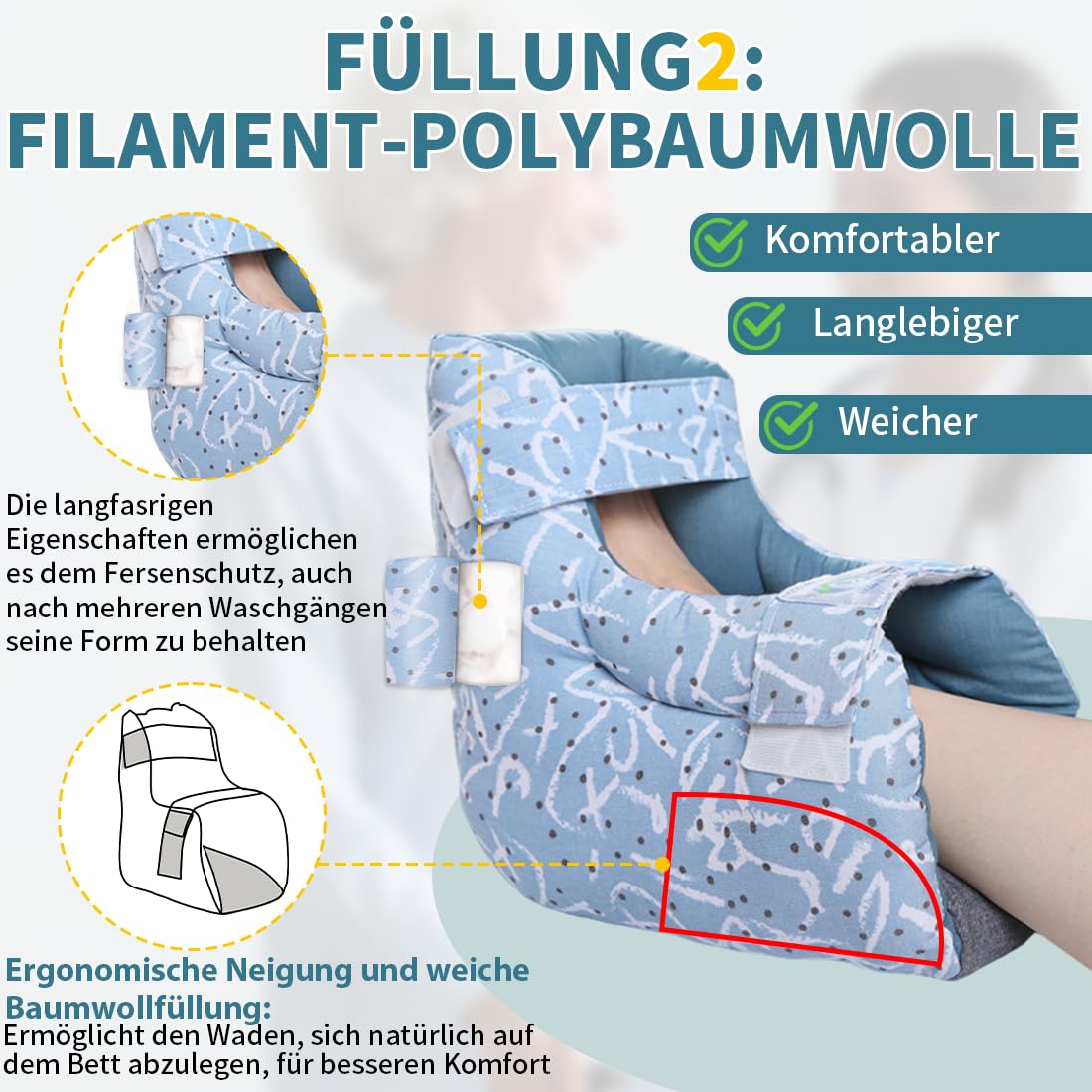 Fersenschutz für Bettlägerige–Offene Ferse gegen Druckstellen & Dekubitus, Weiches doppelt gepolstertes Fersenpolster, Atmungsaktiv, Waschbar, Unisex,1 Stück(Schlichtes Streifenmuster, Einheitsgröße)