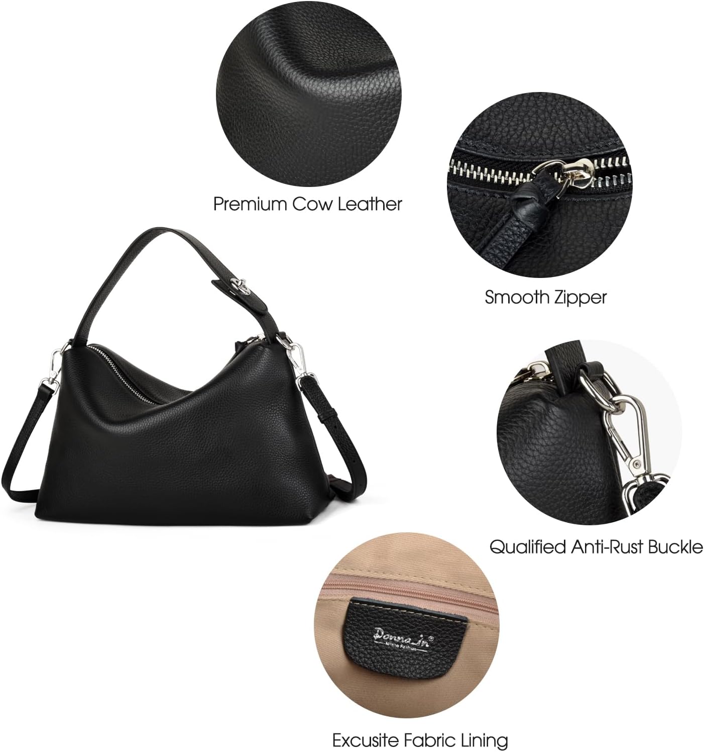 Premium Full-Grained Leather Crossbody Bags for Women, Slouchy Shoulder Bag with Adjustable Strap and Tote Handbag - Image 5