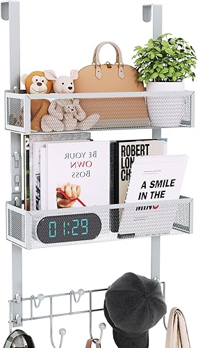 Miniatura 9 de Consumest Organizador de Ganchos Sobre la Puerta - Colgador de Puerta Extra Largo con 9 Ganchos para Abrigos y 2 Cestas de Malla, Organizador