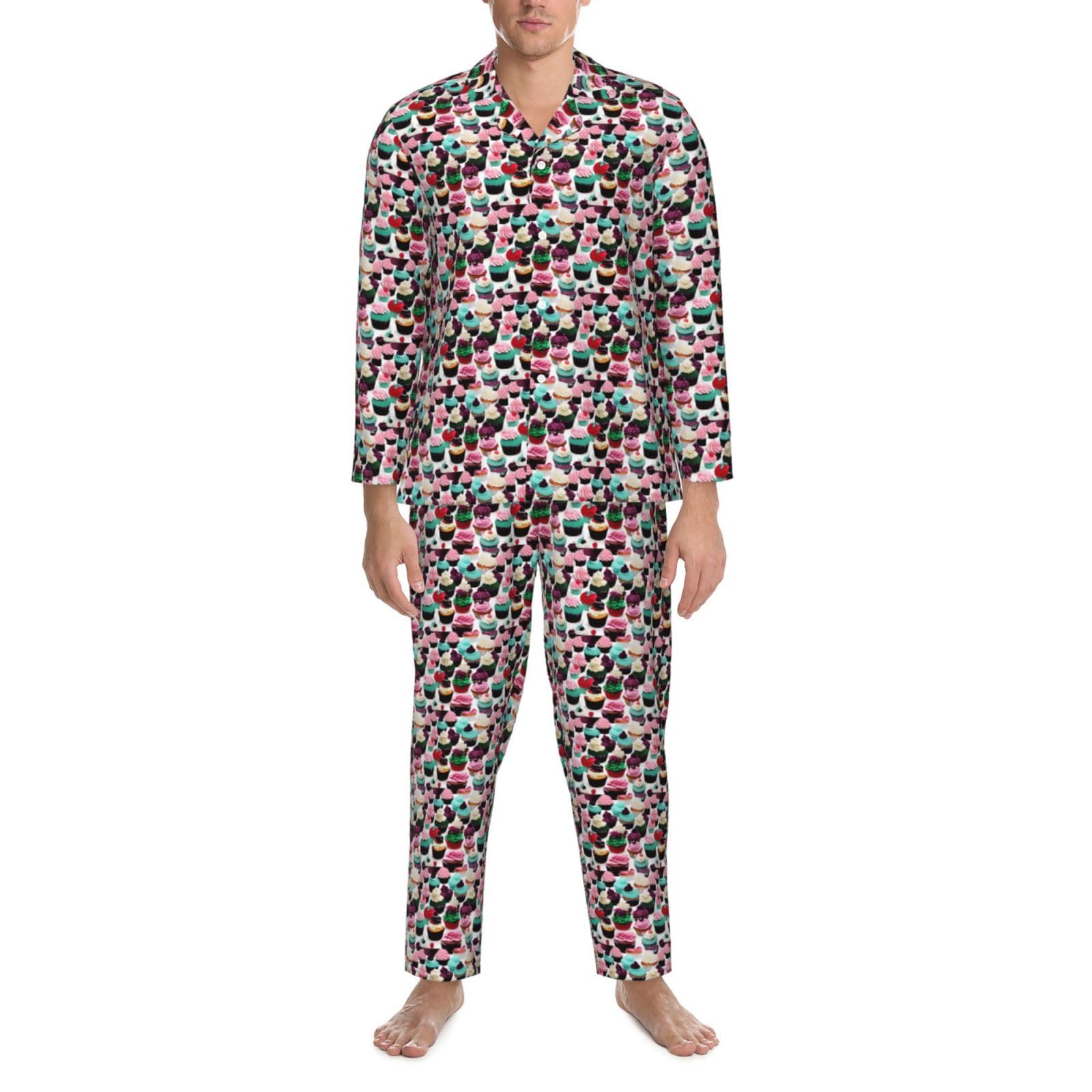 Delicious Cupcakes - Conjunto de pijama de manga larga para hombre, de dos piezas, transpirable, cómodo