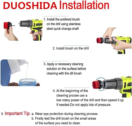 Miniatura 6 de Cepillo de taladro de cerdas suaves blancas de 5 pulgadas, bañera de fibra de vidrio limpia, tapicería de microfibra, alfombra automática, asiento