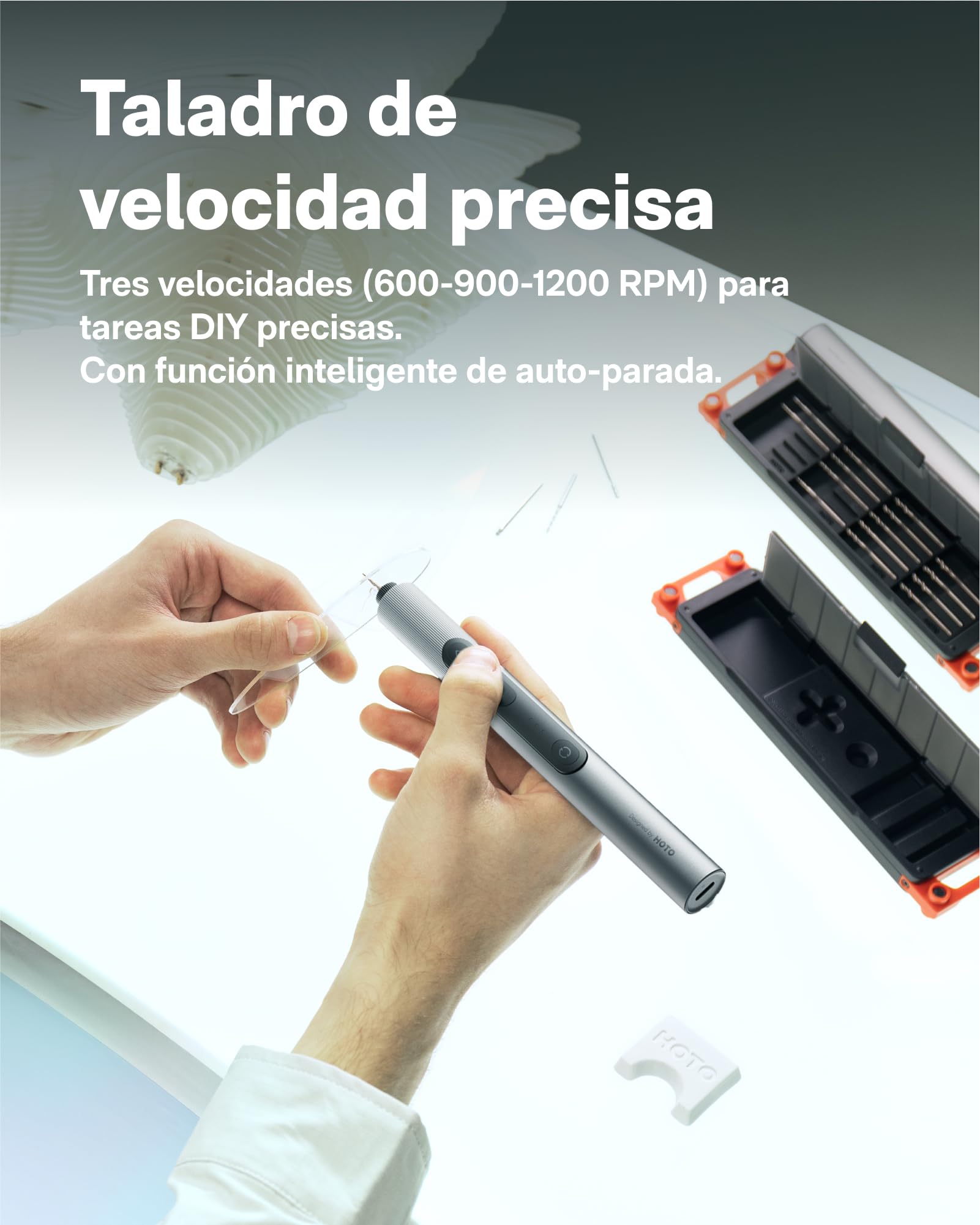 HOTO SNAPBLOQ D-A03 Mini Taladro Eléctrico sin Cable, 3 Velocidades | Luces LED,Kit portátil 20 en 1, ideal para fabricación de joyas, resina, plástico, madera y proyectos DIY