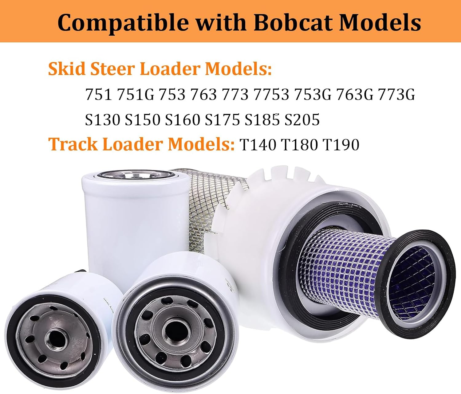 JEENDA Air Filter & Oil Filter & Skid Steer Filters kit 6598362 6598492 6675517 6667352 6661248 for Bobcat 751 751G 753 763 773 7753 753G 763G 773G S130 S150 S160 S175 S185 S205 T140 T180 T190