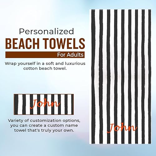 Miniatura 2 de Toallas de playa personalizadas para adultos  Toallas de piscina personalizadas con nombre  Toallas de playa a rayas 100% algodón para mujeres y